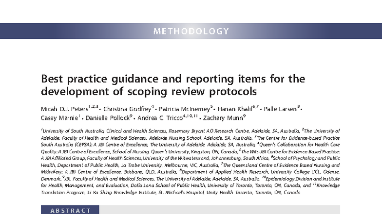 Best Practice Guidance for Developing Scoping Review Protocols (Peters ...