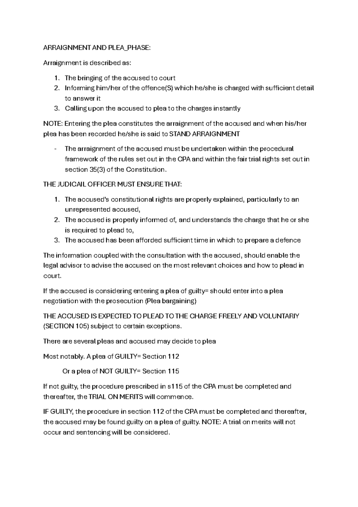 Criminal Procedure: Arraignment and Plea Process Explained - Studocu