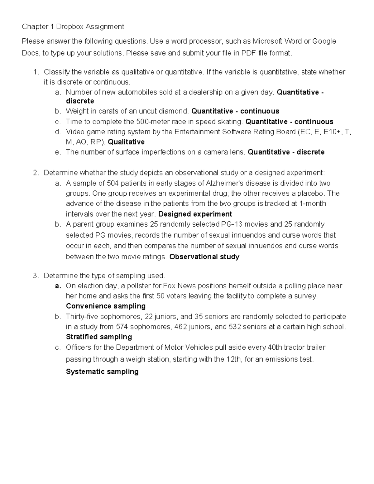 Chapter 1 Assignment 1: Classifying Variables and Study Types - Studocu