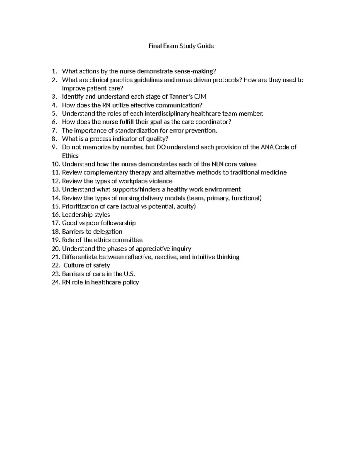 NUR 101 Final Exam Study Guide: Key Concepts & Roles in Nursing - Studocu