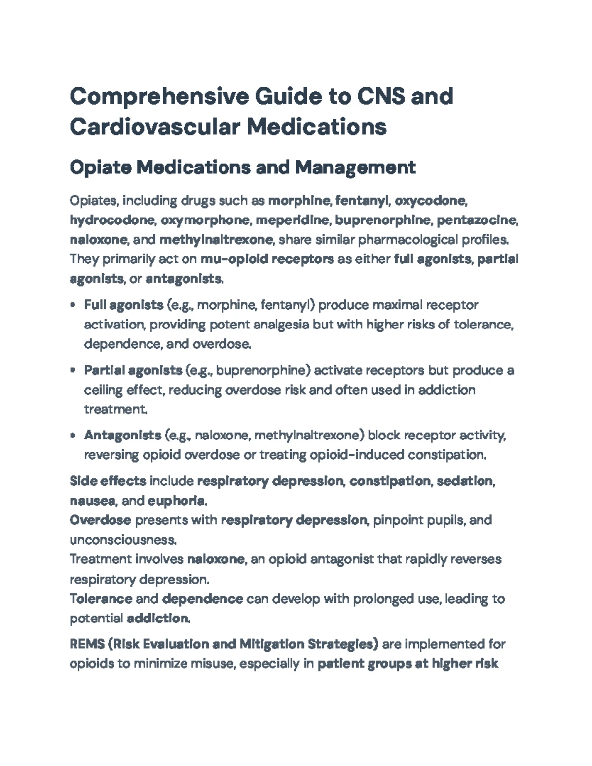CNS and Cardiovascular Medications: Key Concepts and Guidelines - Studocu