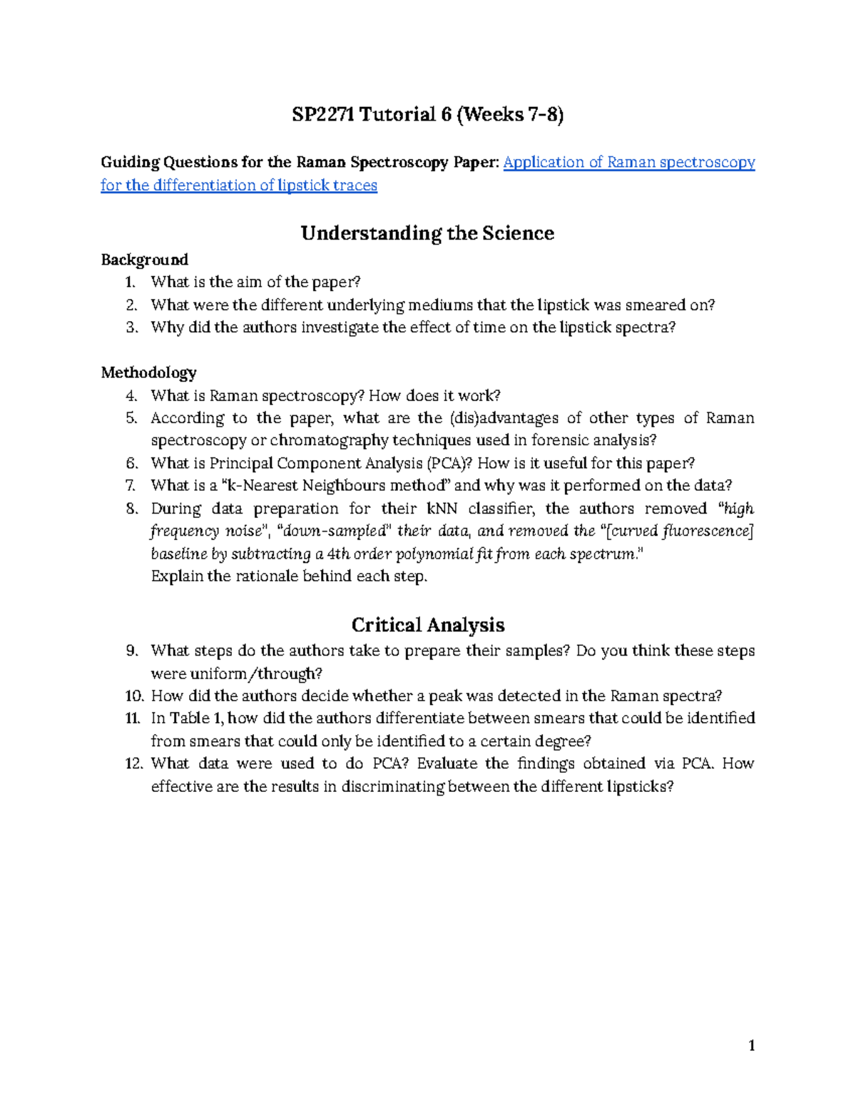 SP2271 Tutorial 6: Guiding Questions on Raman Spectroscopy for Lipstick ...