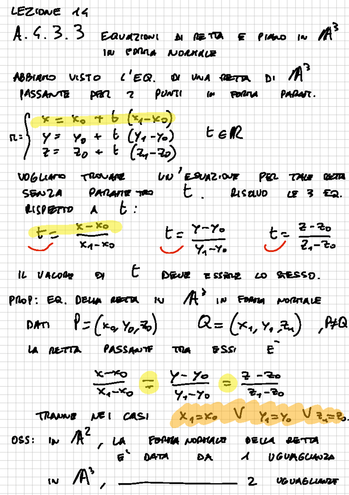 Lezione 14: Equazioni di Retta e Piano in A3 - Forma Normale e ...