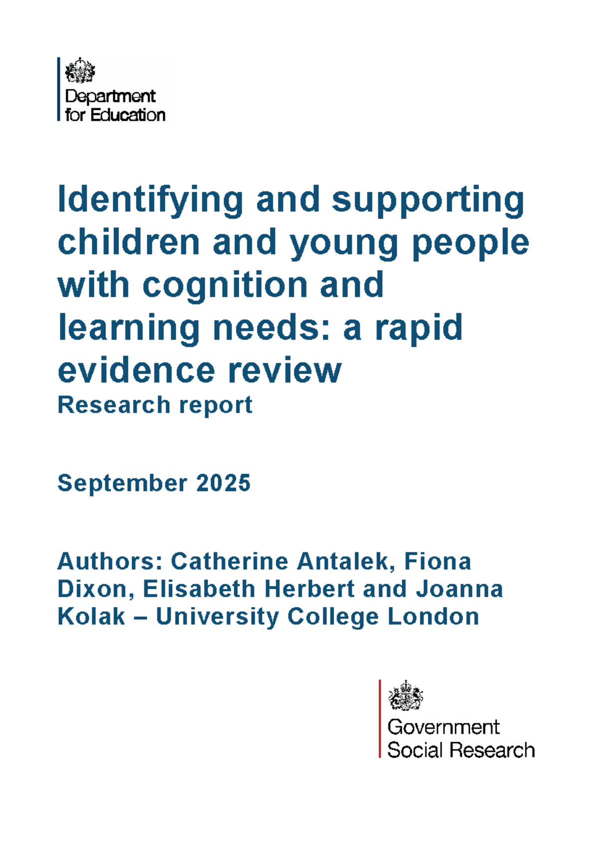 Cognition and Learning Needs Support: A Rapid Evidence Review (2025 ...
