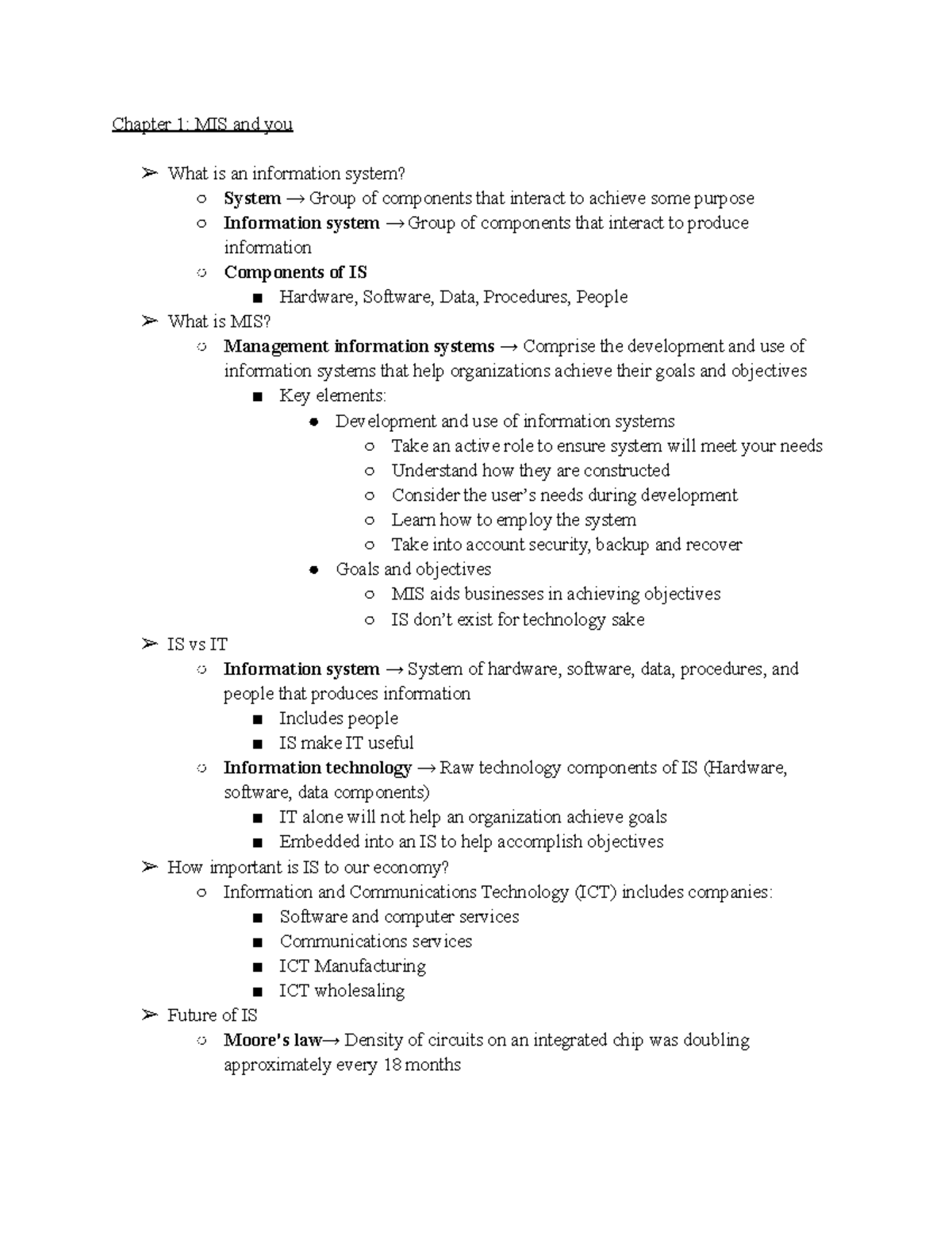 Bus 237 MIS Chapter Overview and Key Concepts Notes - Studocu