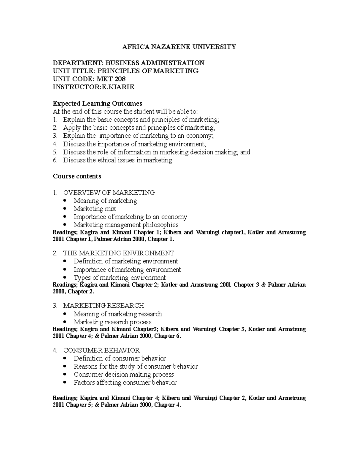 MKT 208 - ANU 2018 - Principles of Marketing Lecture Notes - Studocu