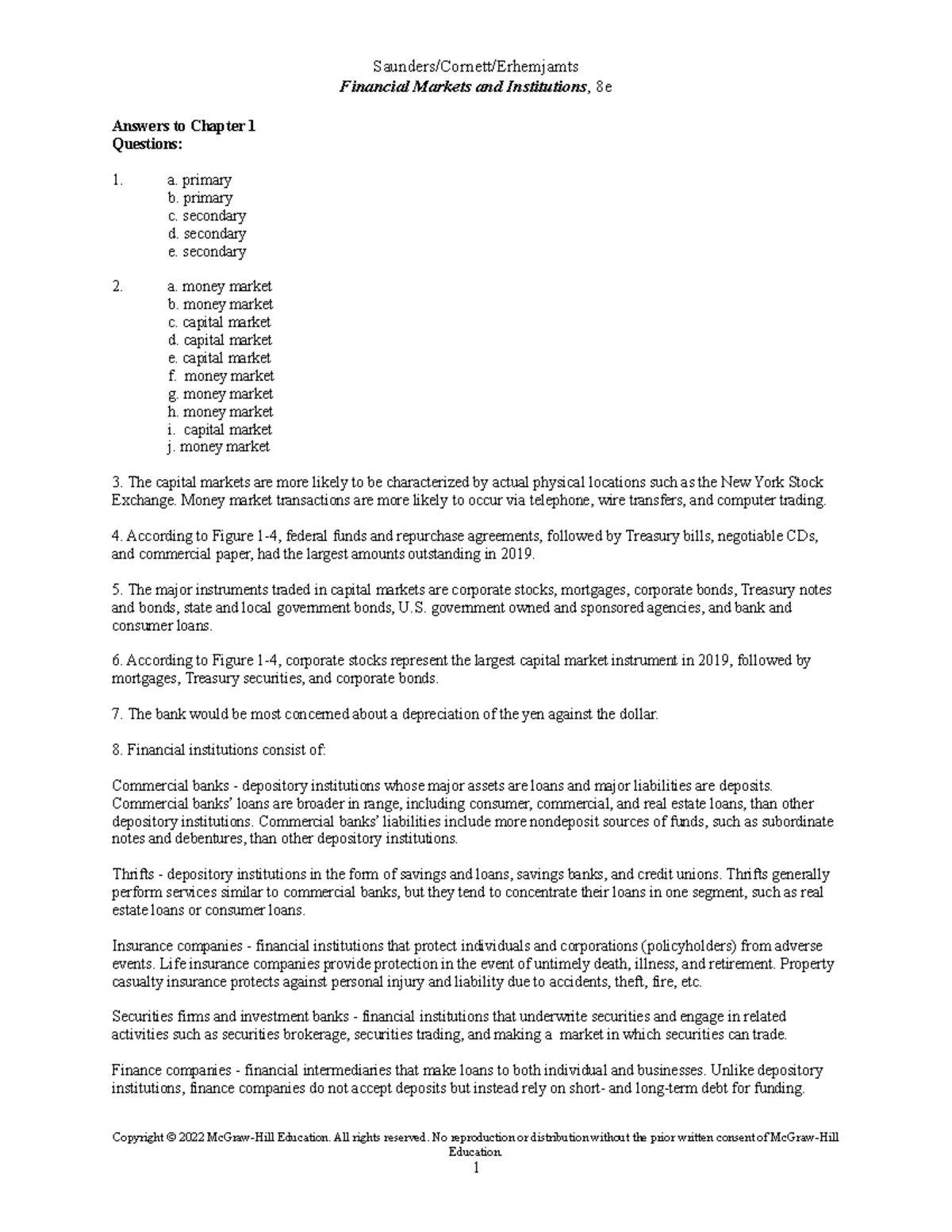 Financial Markets and Institutions Chapter 1 Questions - Financial ...