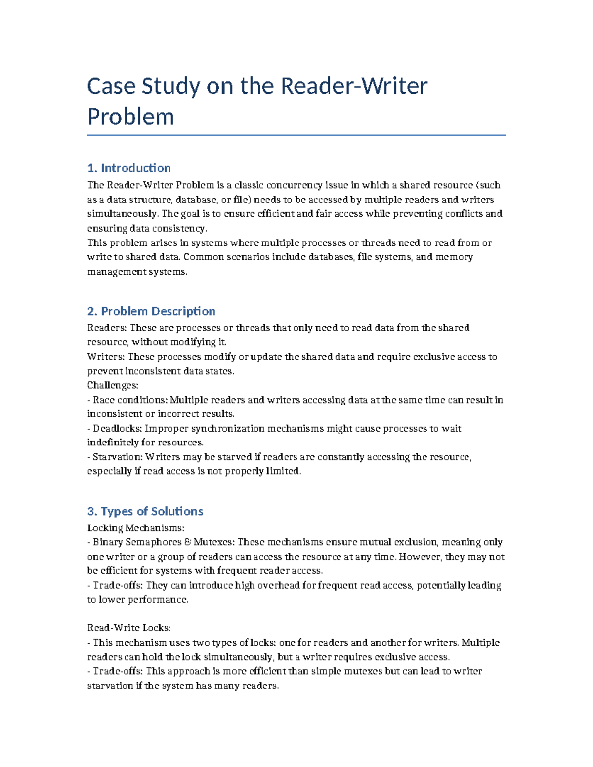 Reader Writer Problem Case Study - Case Study on the Reader-Writer ...