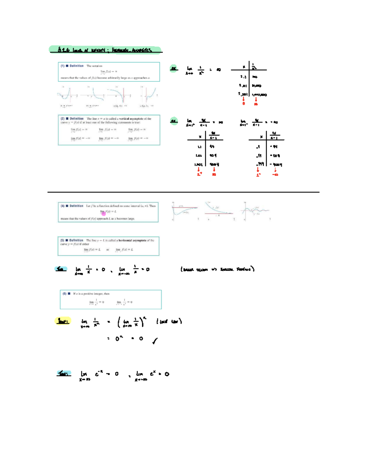 201 08 2.6 Limits at Infinity & Horizontal Asymptotes Notes - Studocu