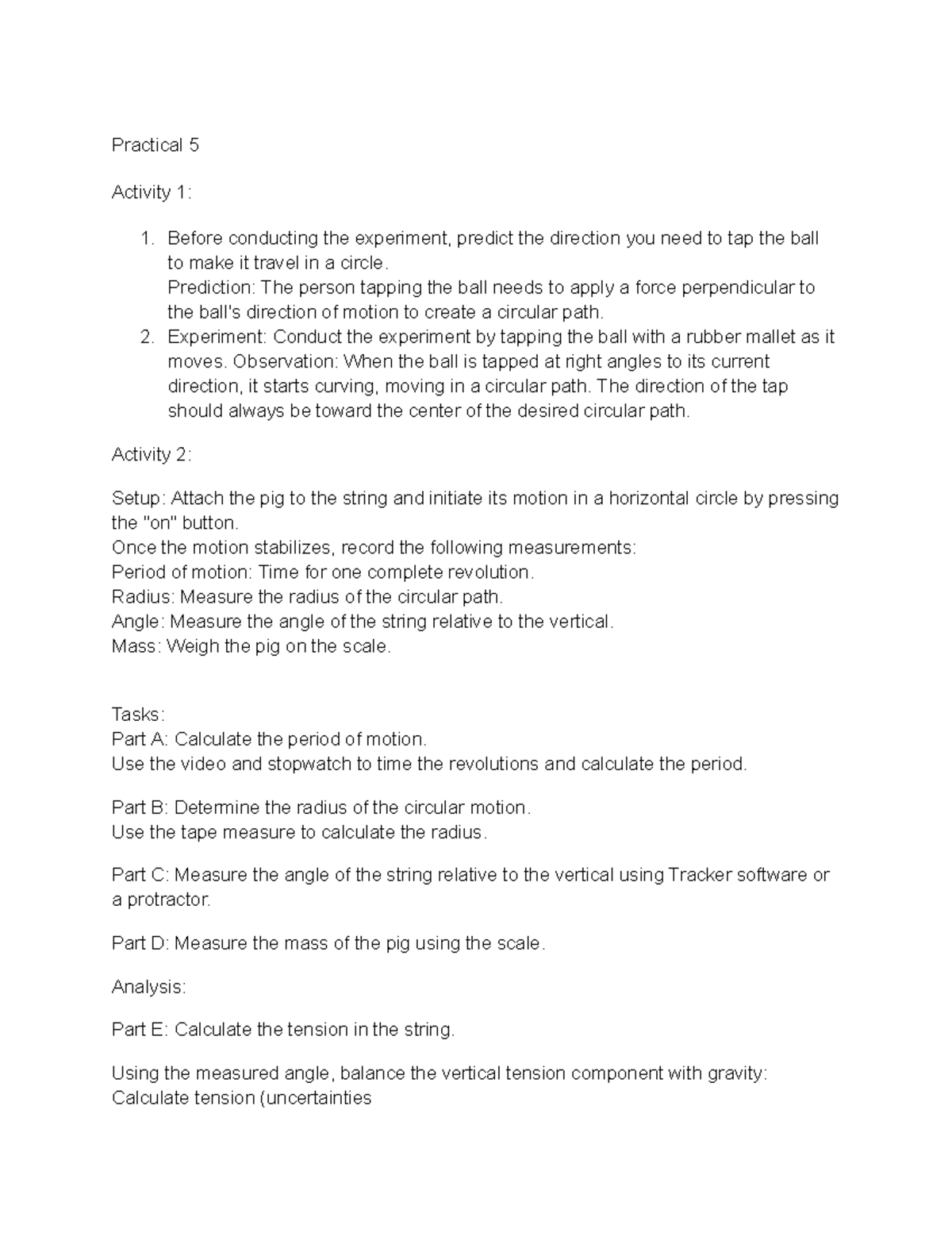 Practical 5: Circular Motion Experiment Summary and Analysis - Studocu