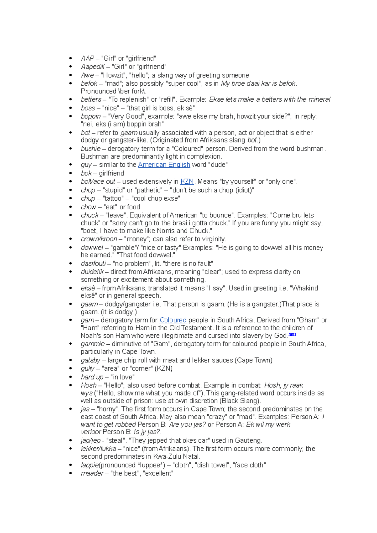 Slang words - AAP – 