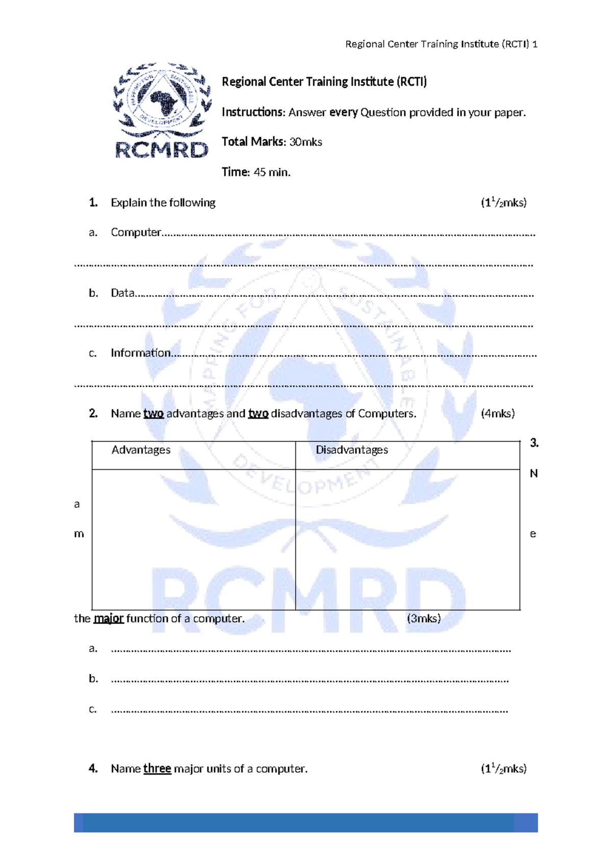 Computer CAT Questions - RCTI Practice Exam (30 Marks, 45 Minutes ...