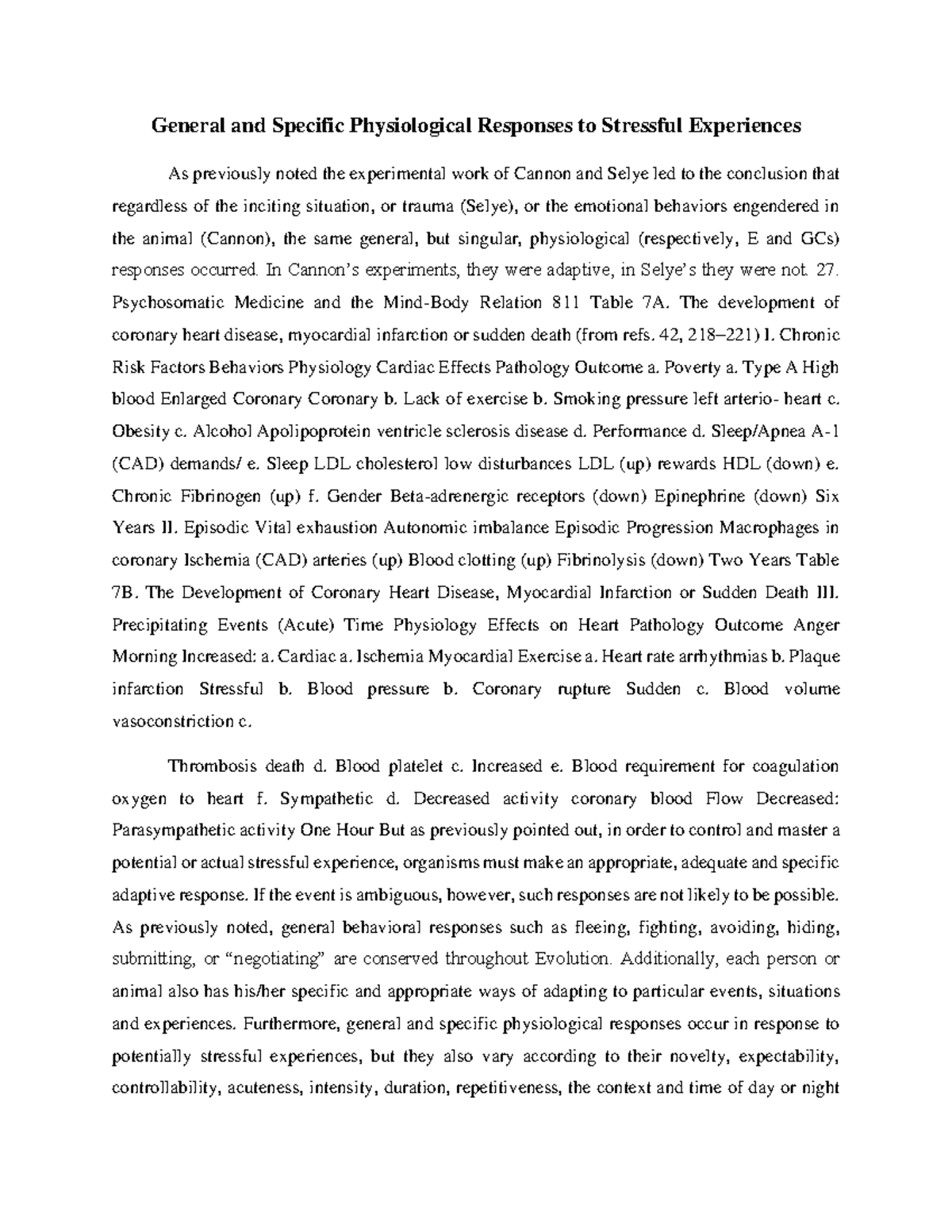 General and Specific Physiological Responses to Stressful Experiences ...