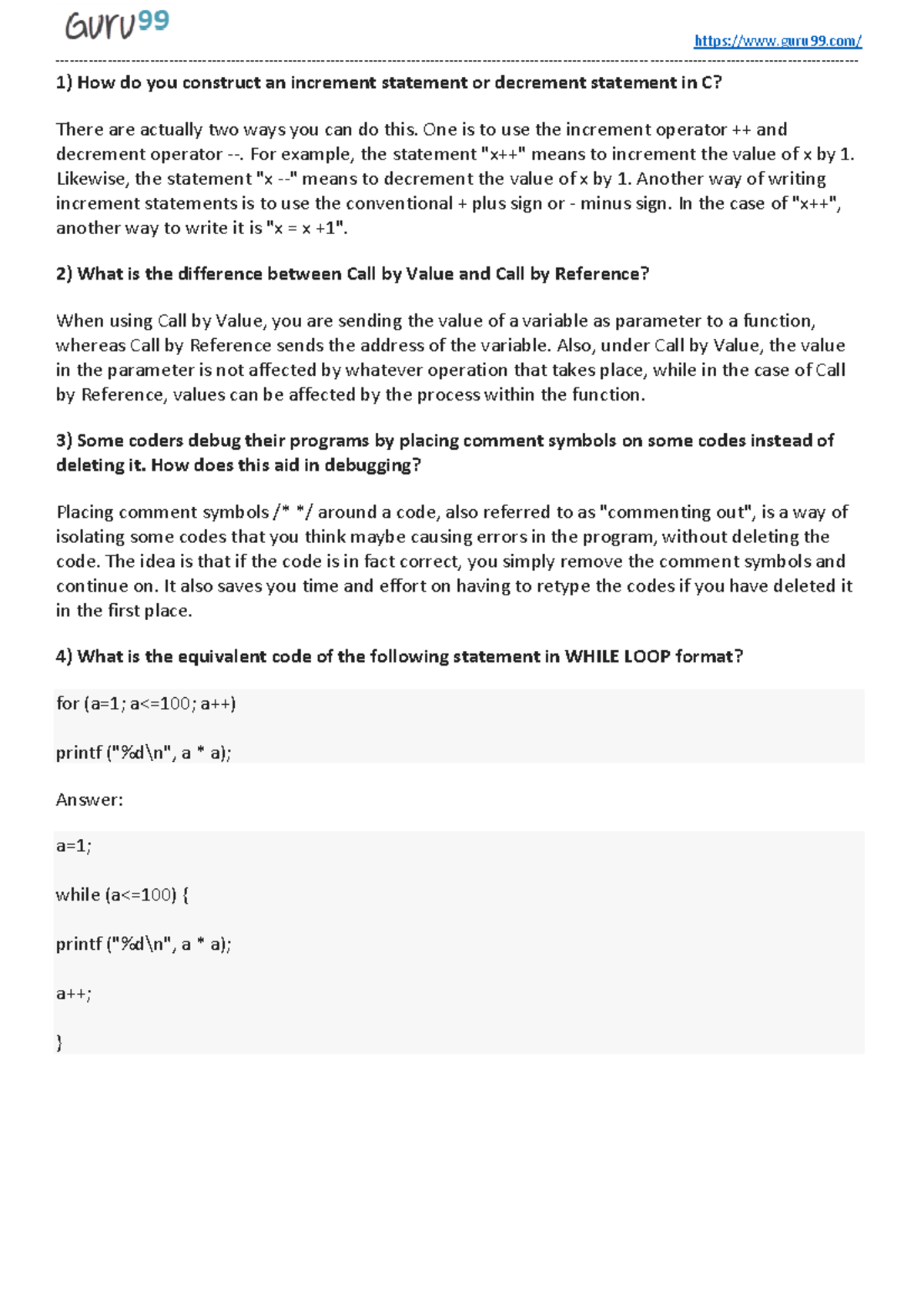 C Programming Interview Qs: Concepts & Common Pitfalls - Studocu
