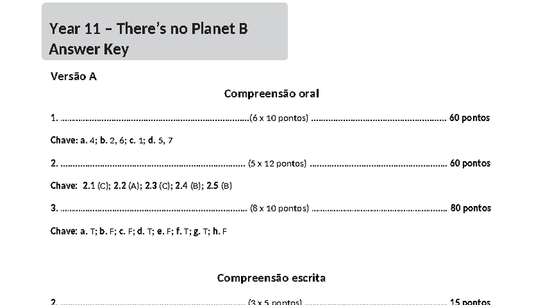 MySelfie 11 Unit 2 Tests ABC Answer Key - Compreensão Oral e Escrita ...