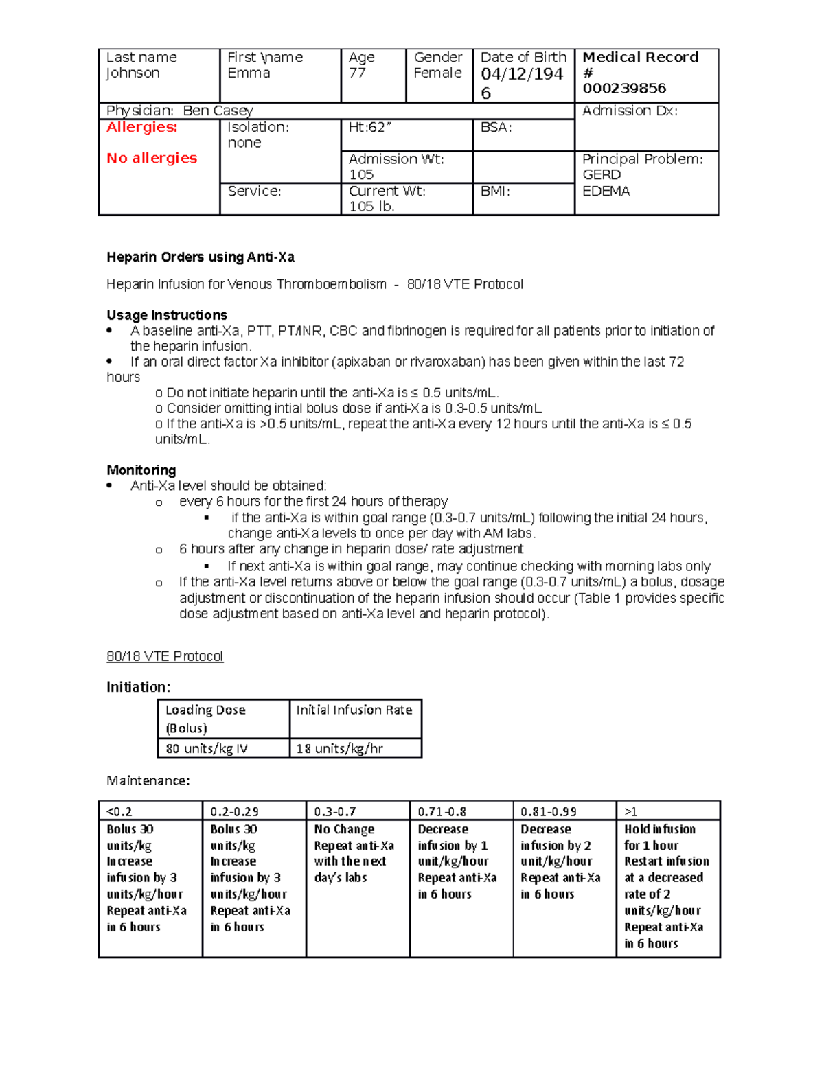 Heparin+Orders+updated+Spring+23 - Last name Johnson First \name Emma ...