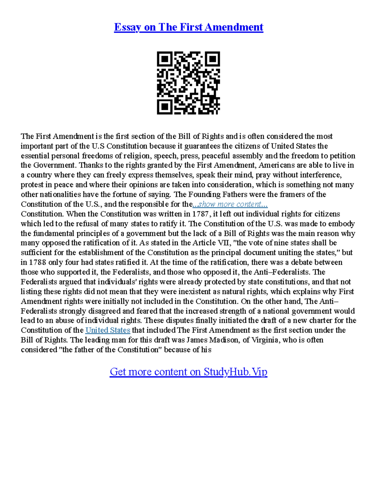 First Amendment Essay - Essay on The First Amendment The First ...