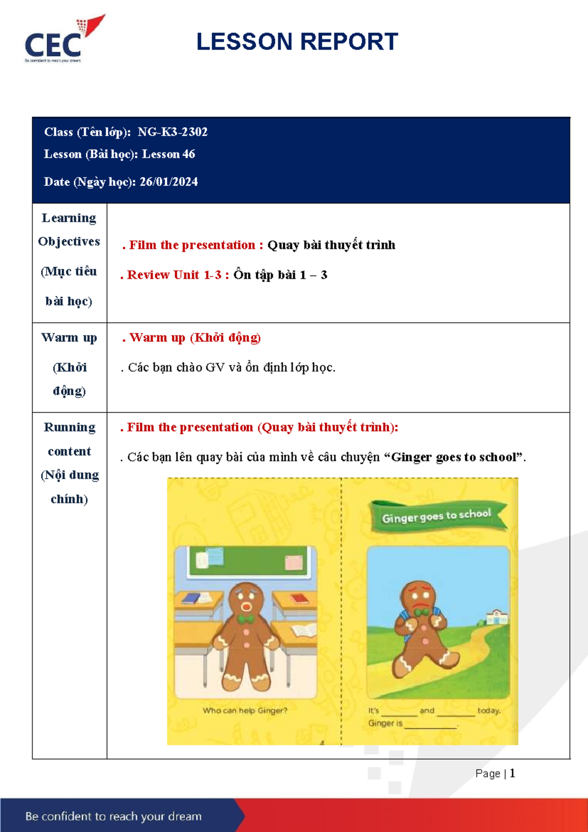 Lesson Report NG-KG3-2302: Lesson 46 Overview and Student Feedback ...