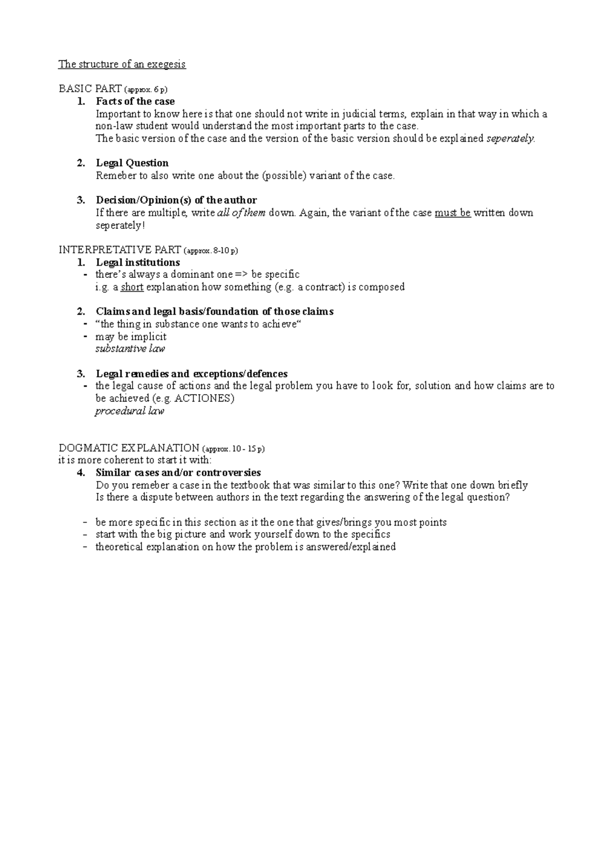 BASIC PART & DOGMATIC EXPLANATION: Exegesis Structure in Roman Law (J.D ...