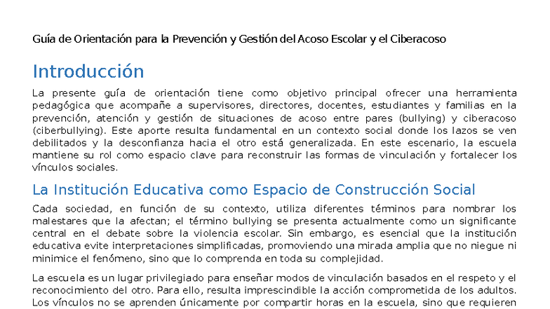 Guía de Prevención y Gestión del Acoso Escolar y Ciberacoso - Studocu