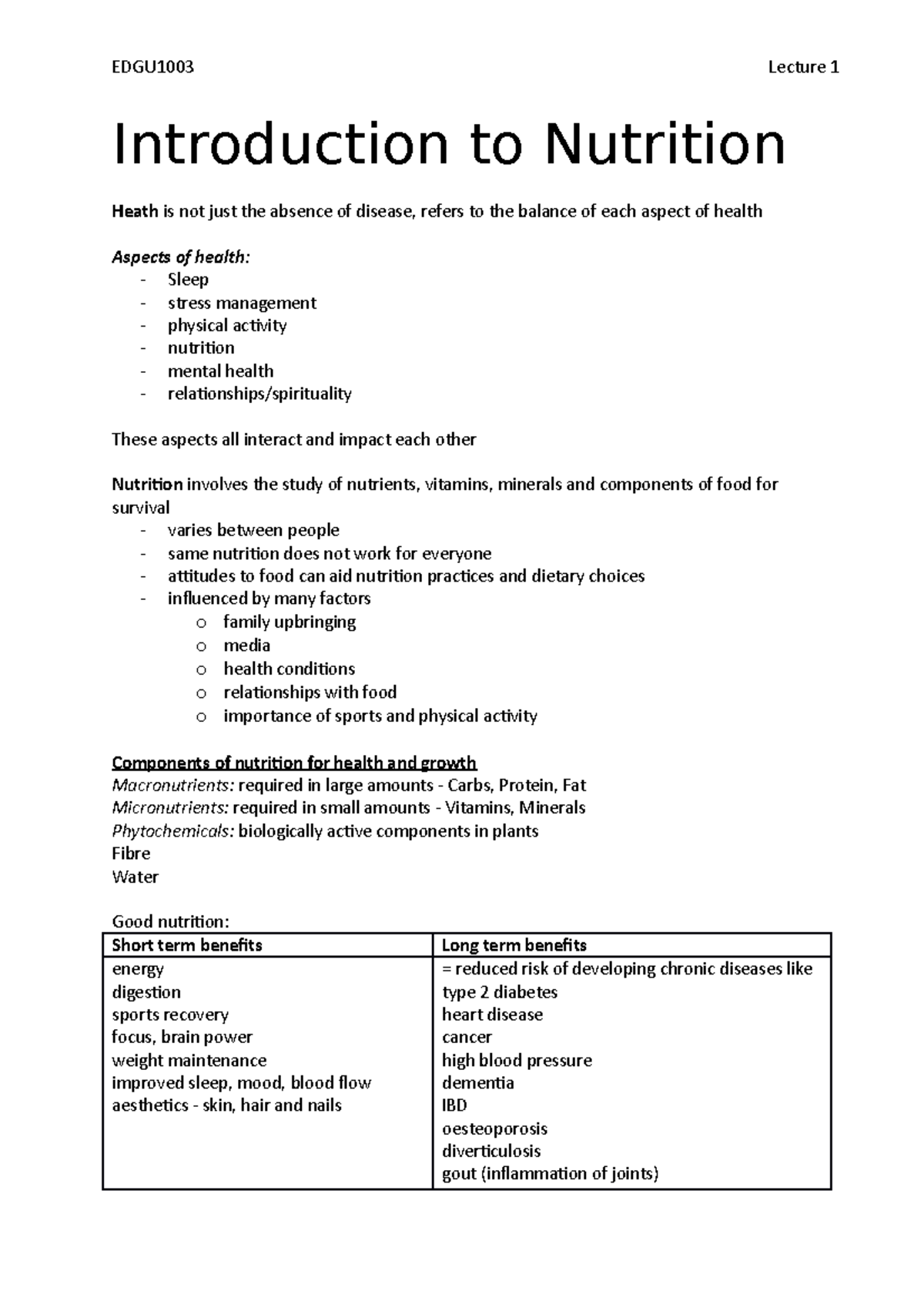 Lecture 1 - Introduction to Nutrition - Introduction to Nutrition Heath ...
