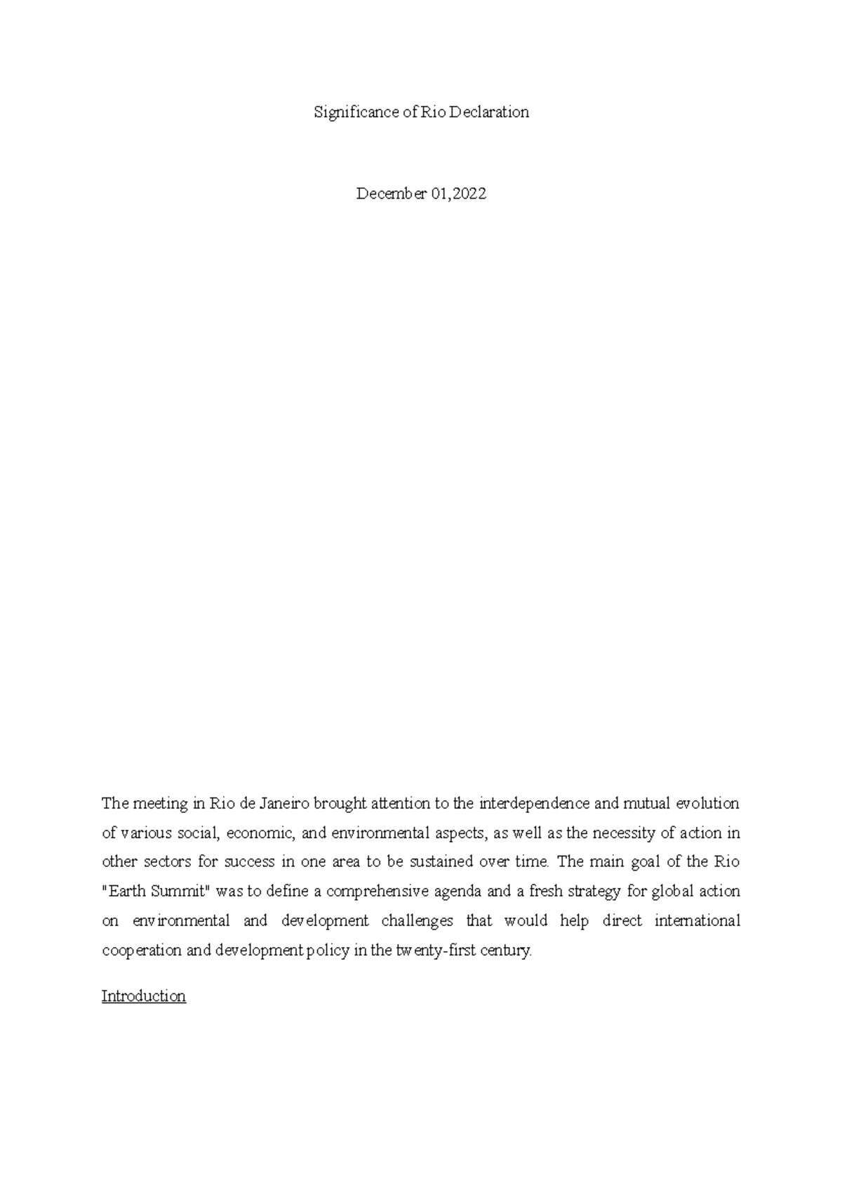 Environmental Law - Significance of the Rio Declaration - Studocu