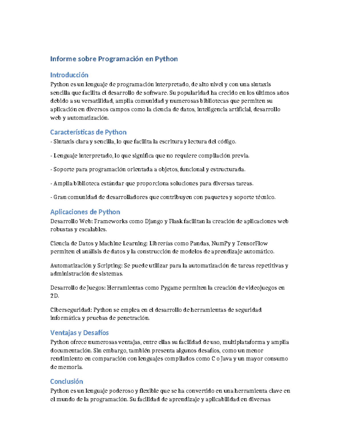 Informe Programacion Python - Informe sobre Programación en Python ...