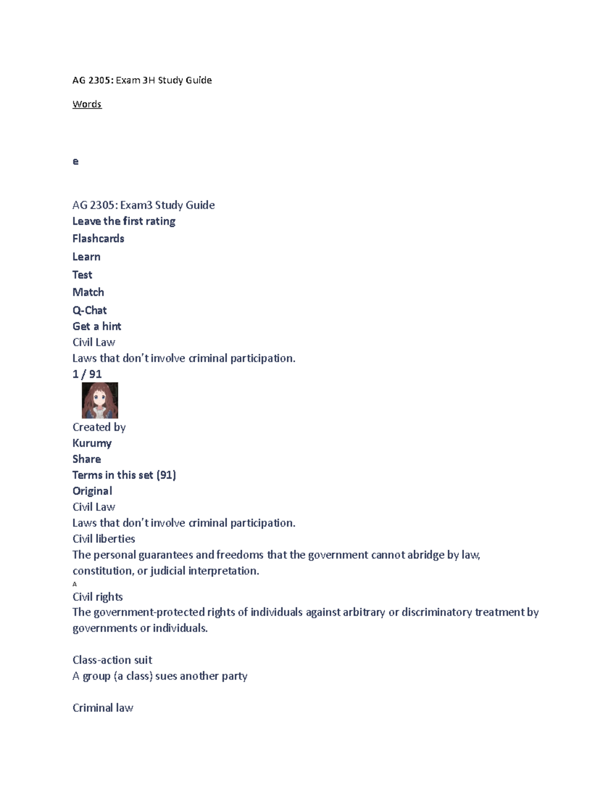 AG 2305 Exam 3H Study Guide - AG 2305: Exam 3H Study Guide Words e ...