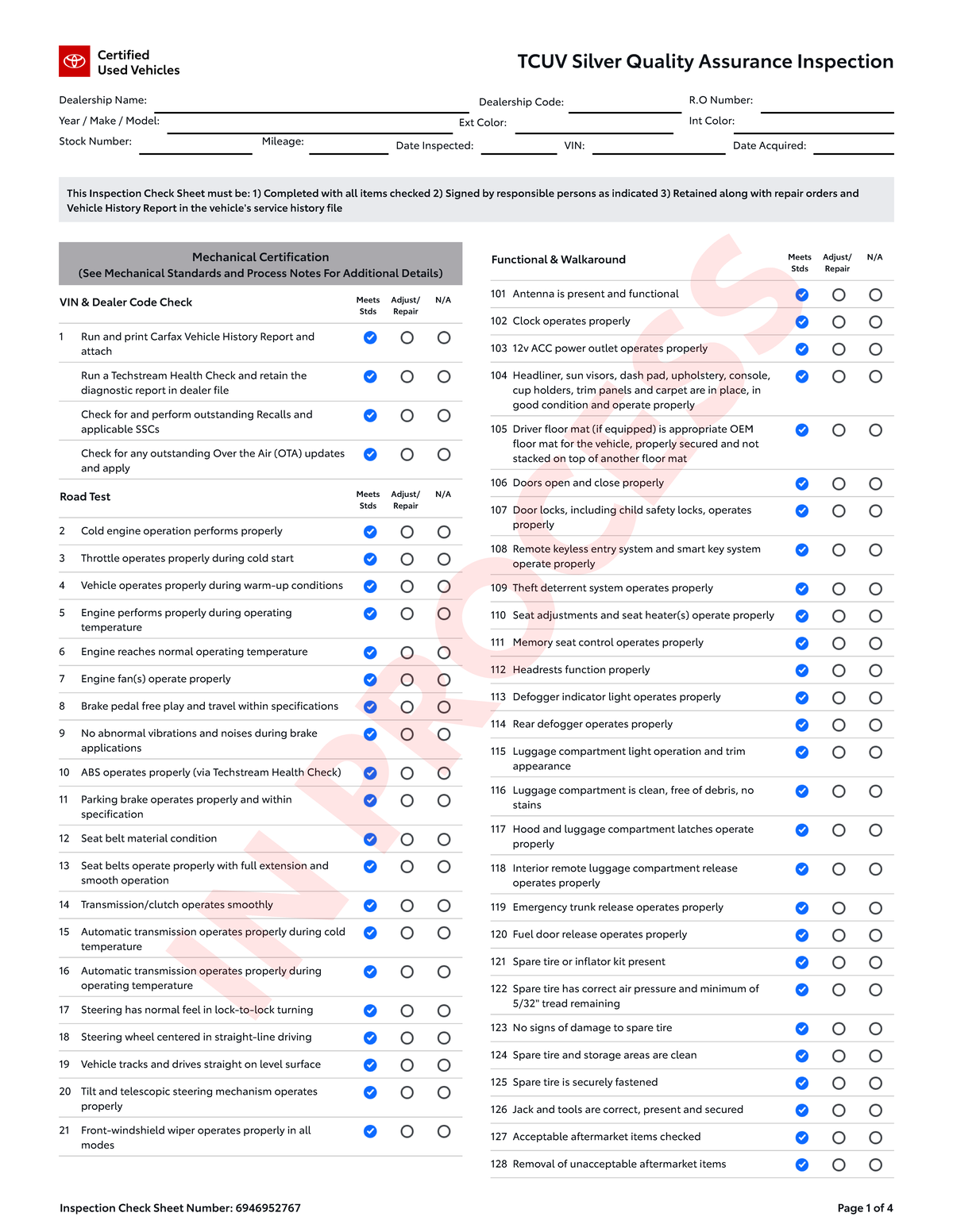 TCUV 136pt Quality Assurance Inspection Check Sheet - Studocu