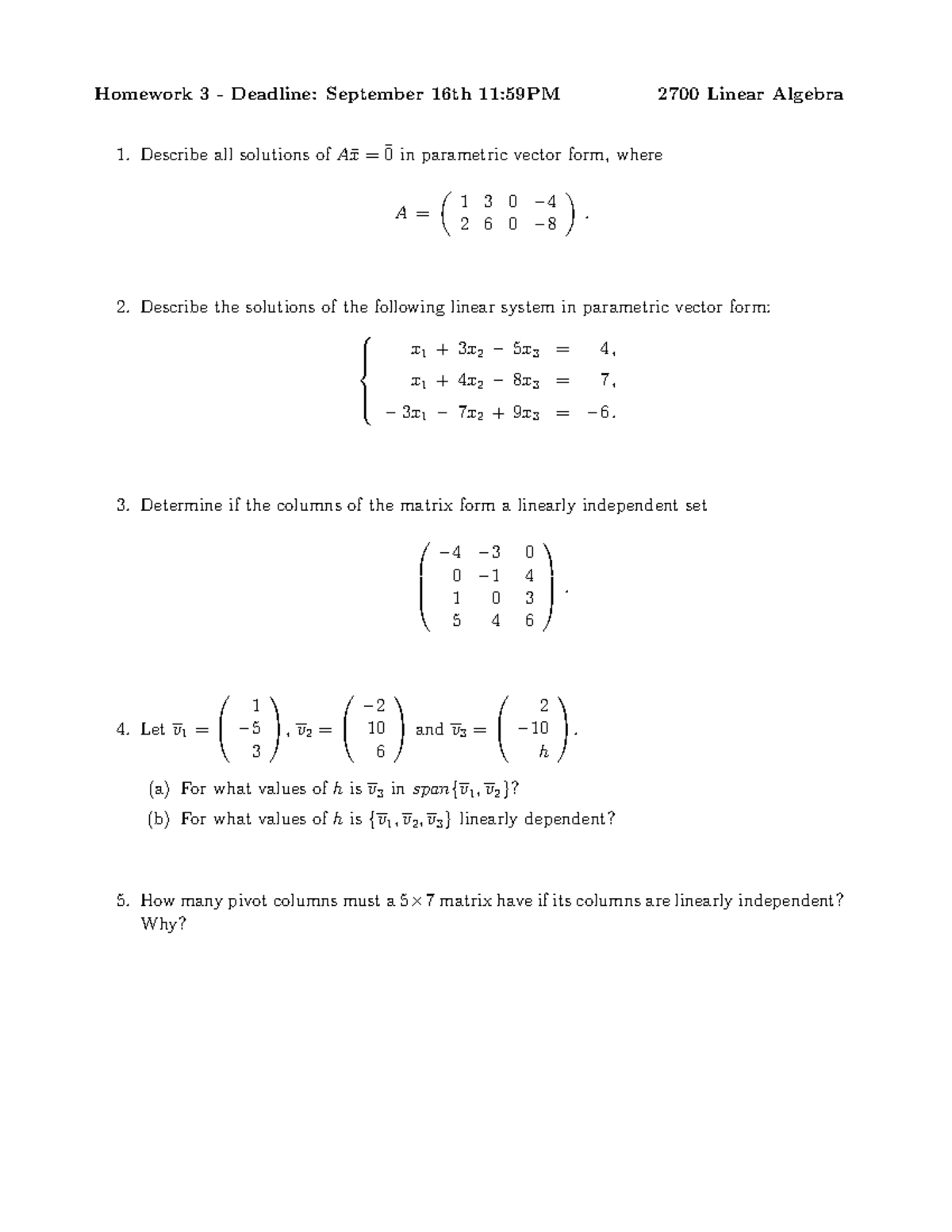 Linear Algebra 2700 - Homework 3 Solutions & Analysis - Studocu
