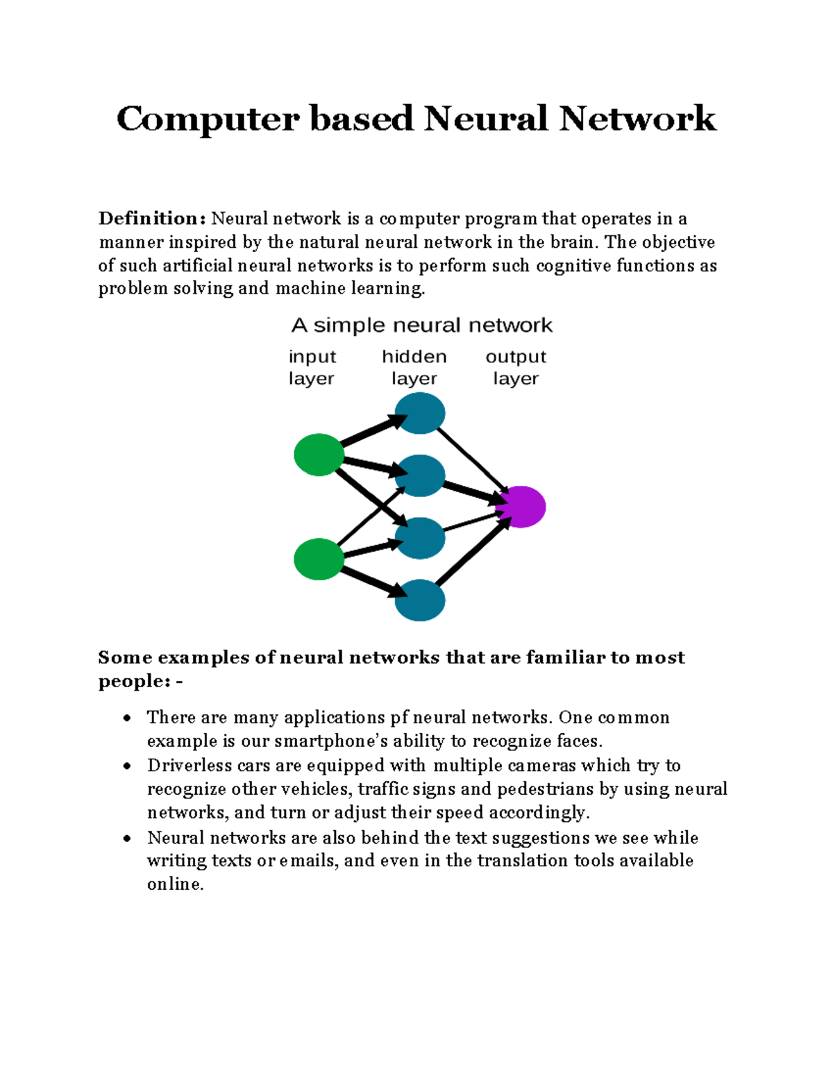 Computer based Neural Network - Computer based Neural Network ...