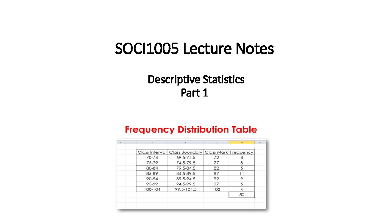 SOCI1005 Lecture Notes: Descriptive Statistics & Grouped Frequency ...
