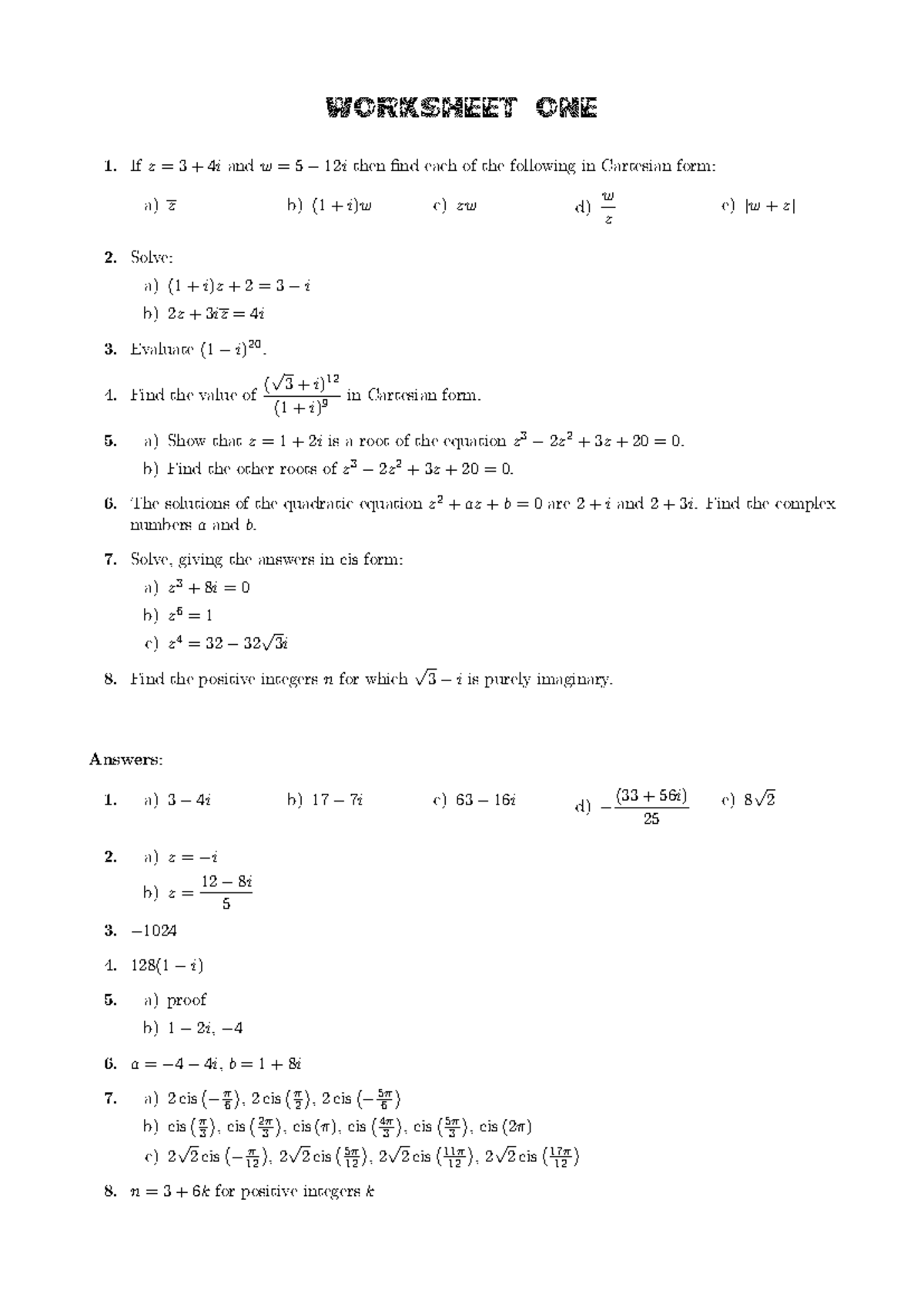 Worksheet 1: Complex Numbers and Roots Analysis - Studocu