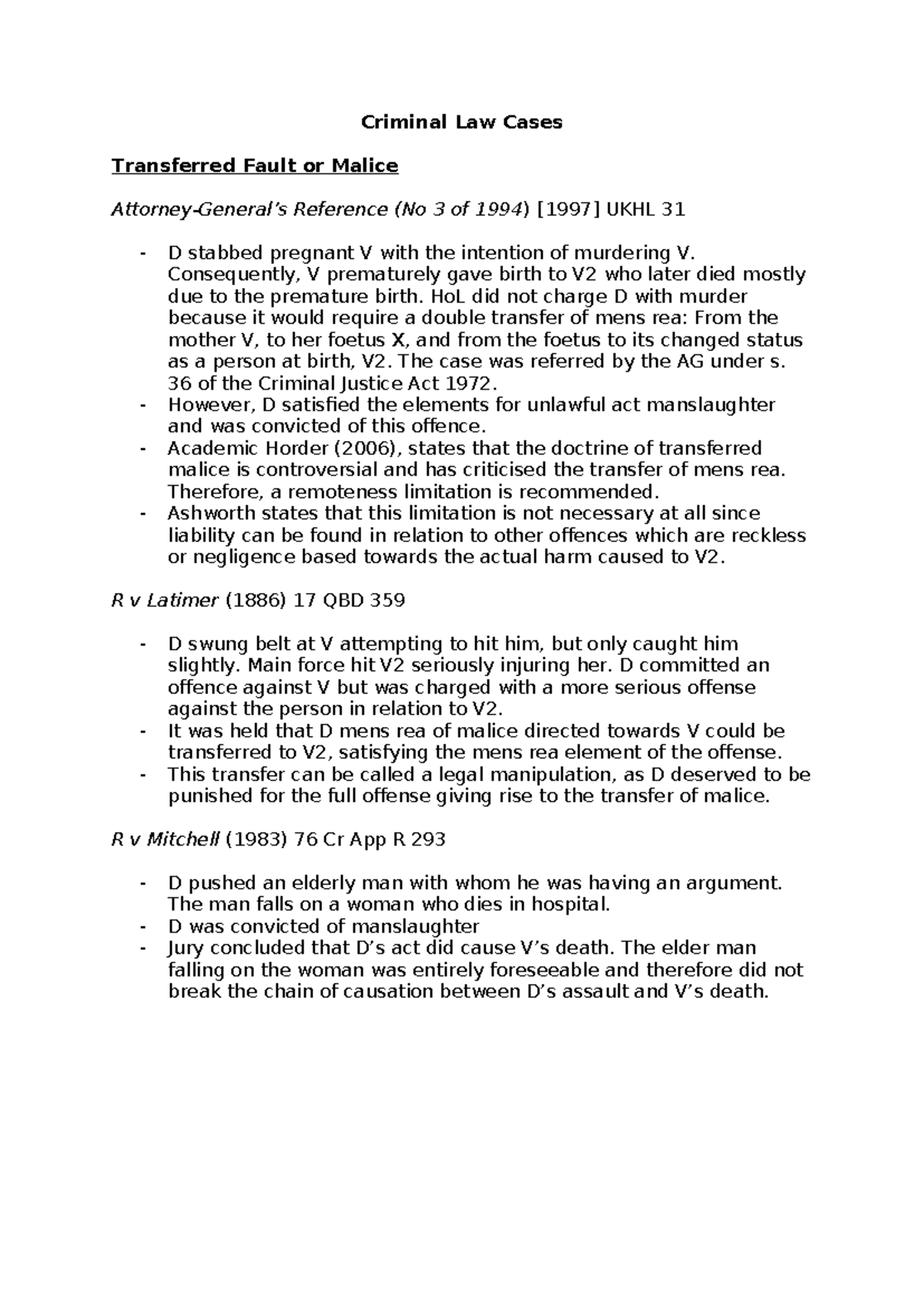 Criminal Law Cases - Key Insights and Legal Principles (CL 101) - Studocu