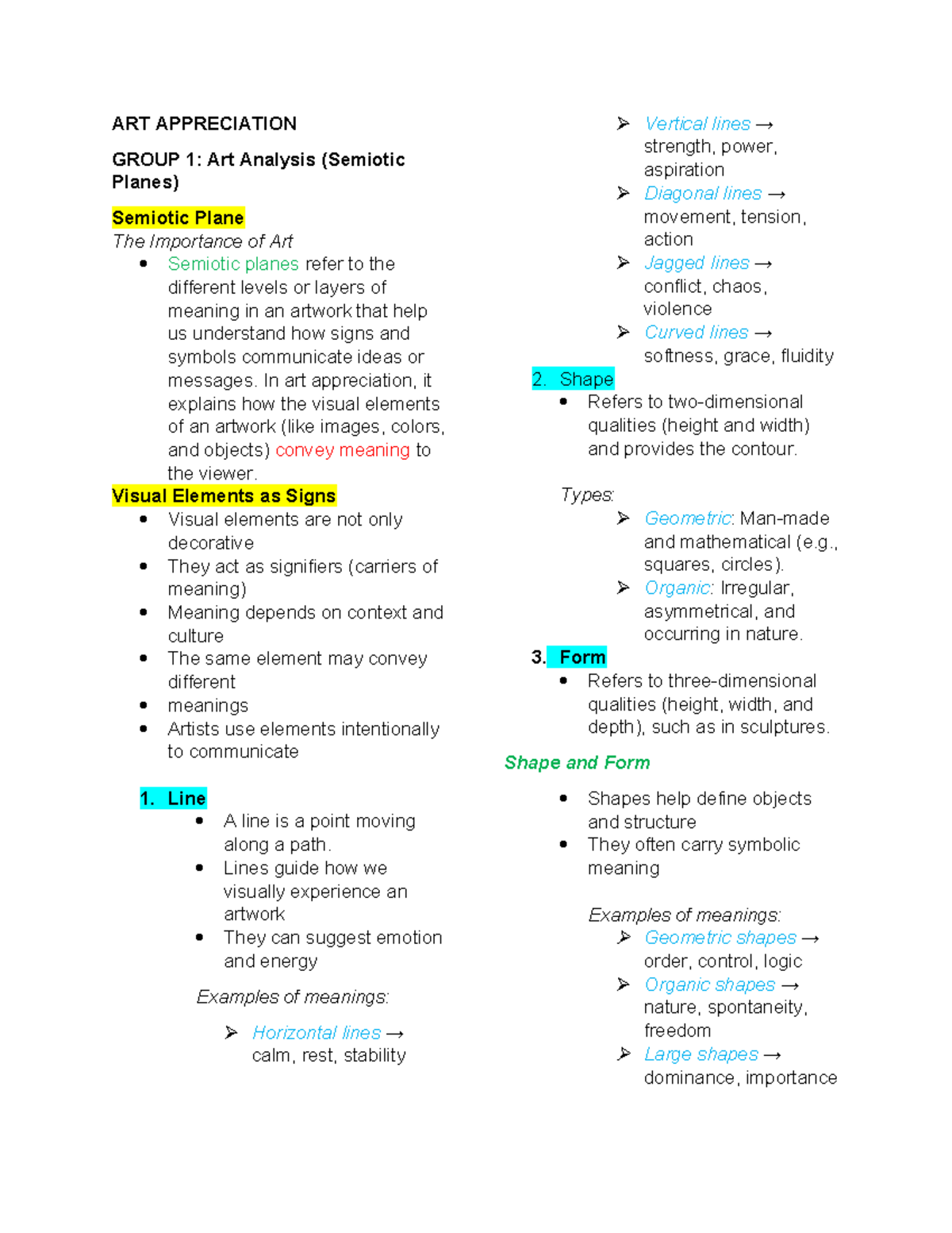 ART- Appreciation- Notes: Analyzing Semiotic and Iconic Planes - Studocu