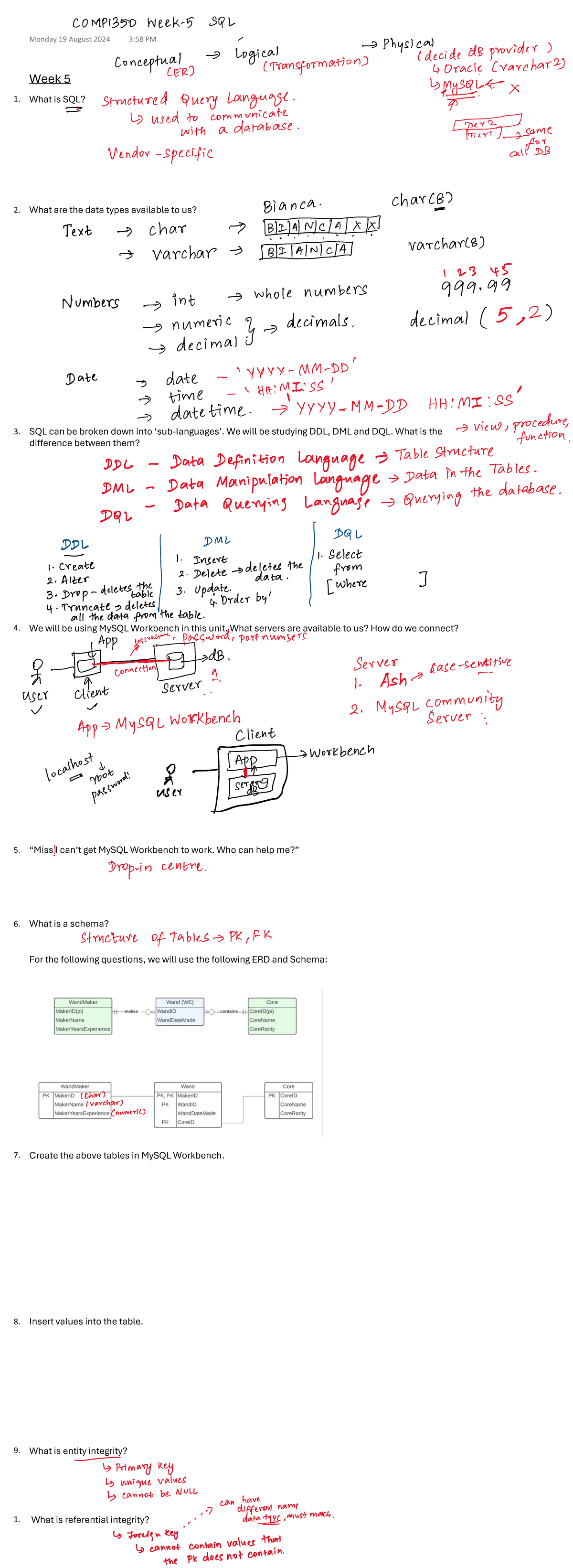Week 5 comp - 2024 sem 2 - Week 5 1. What is SQL? 2. What are the data ...