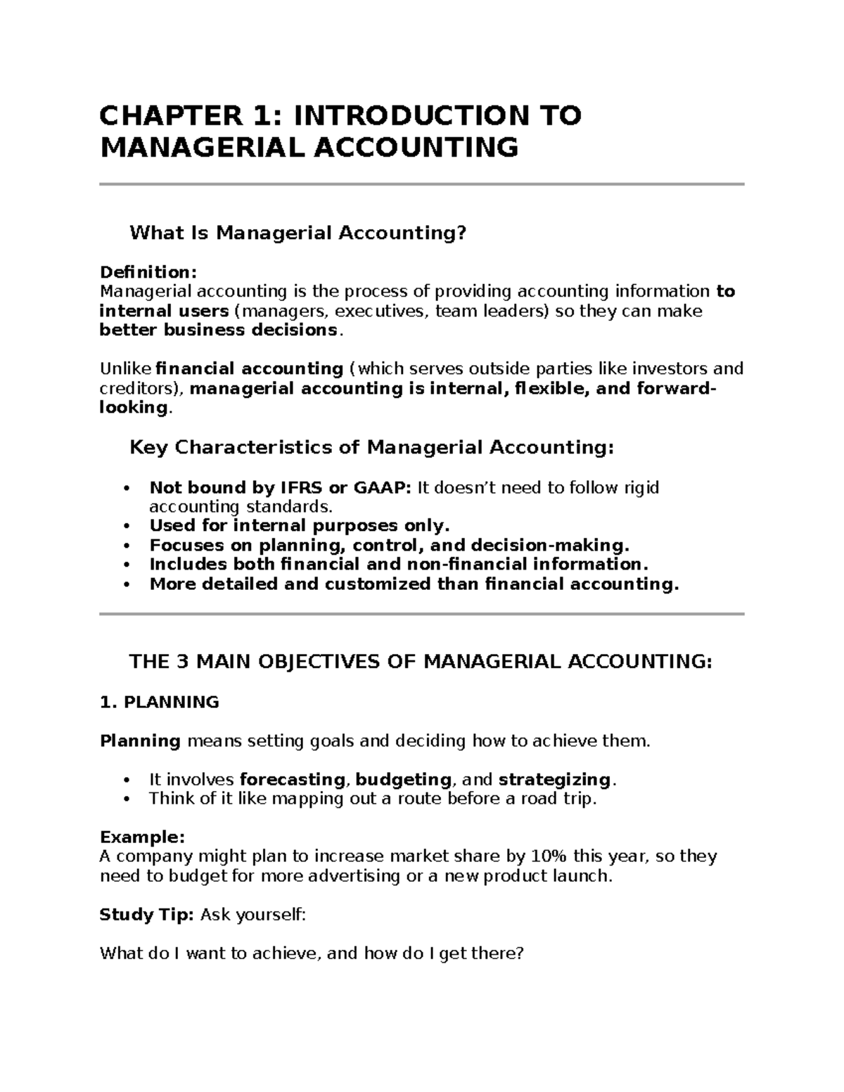 CHAPTER 1: INTRODUCTION TO MANAGERIAL ACCOUNTING - Key Concepts and ...