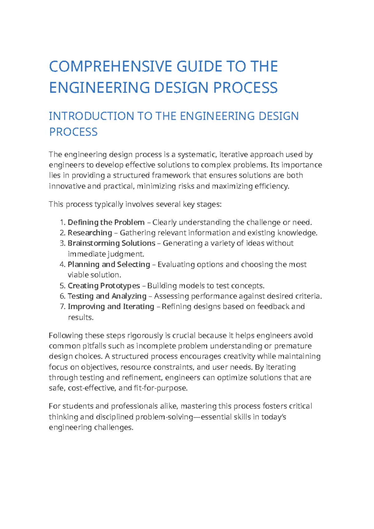 Comprehensive Guide to the Engineering Design Process - COMPREHENSIVE ...