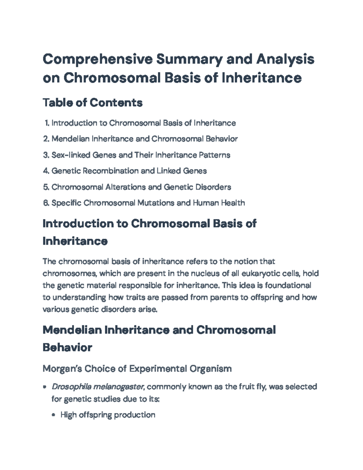 Chromosomal Basis of Inheritance: Summary and Analysis for Genetics 101 ...