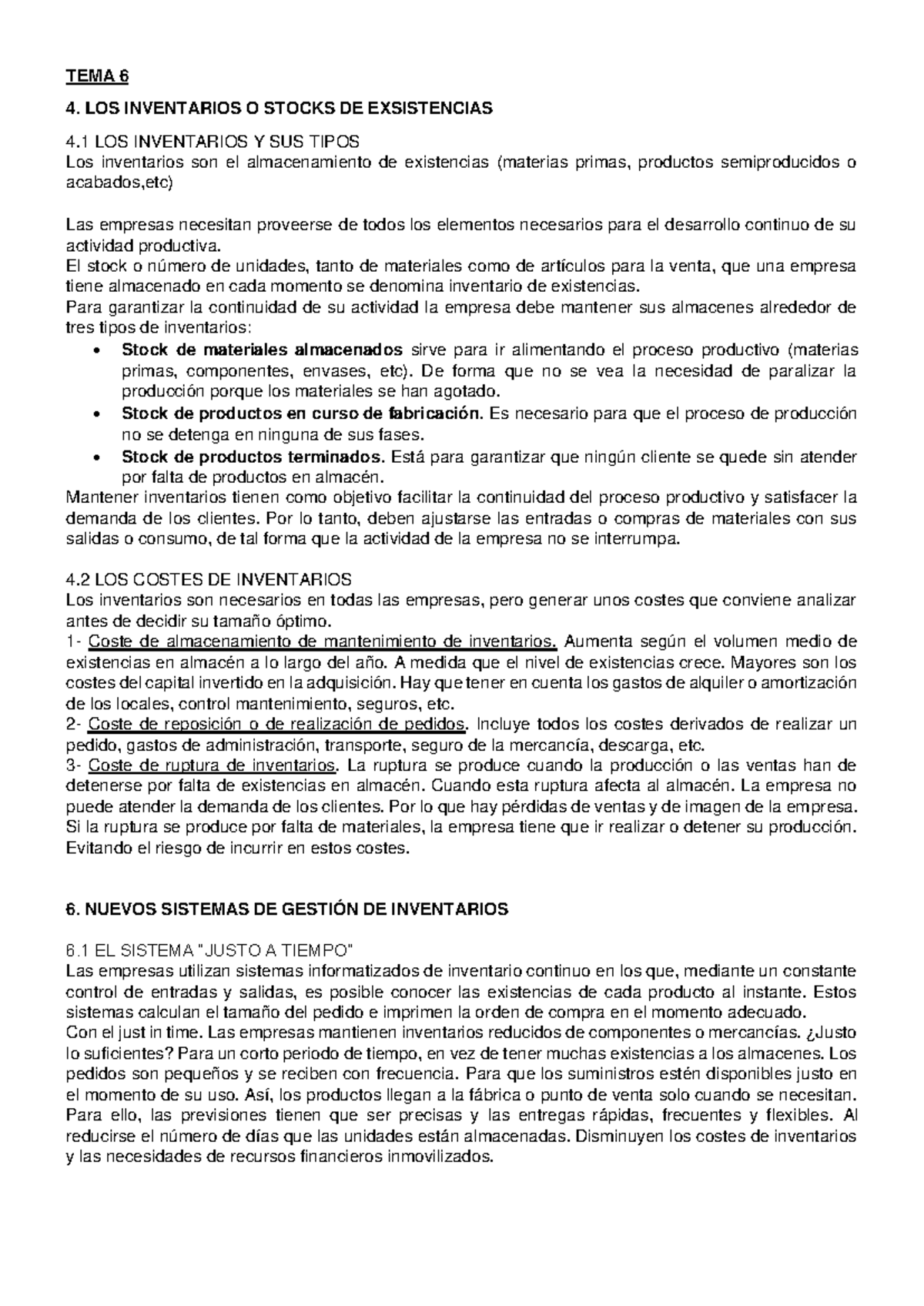TEMA 6 - Apuntes sobre Inventarios y Gestión de Existencias - Studocu