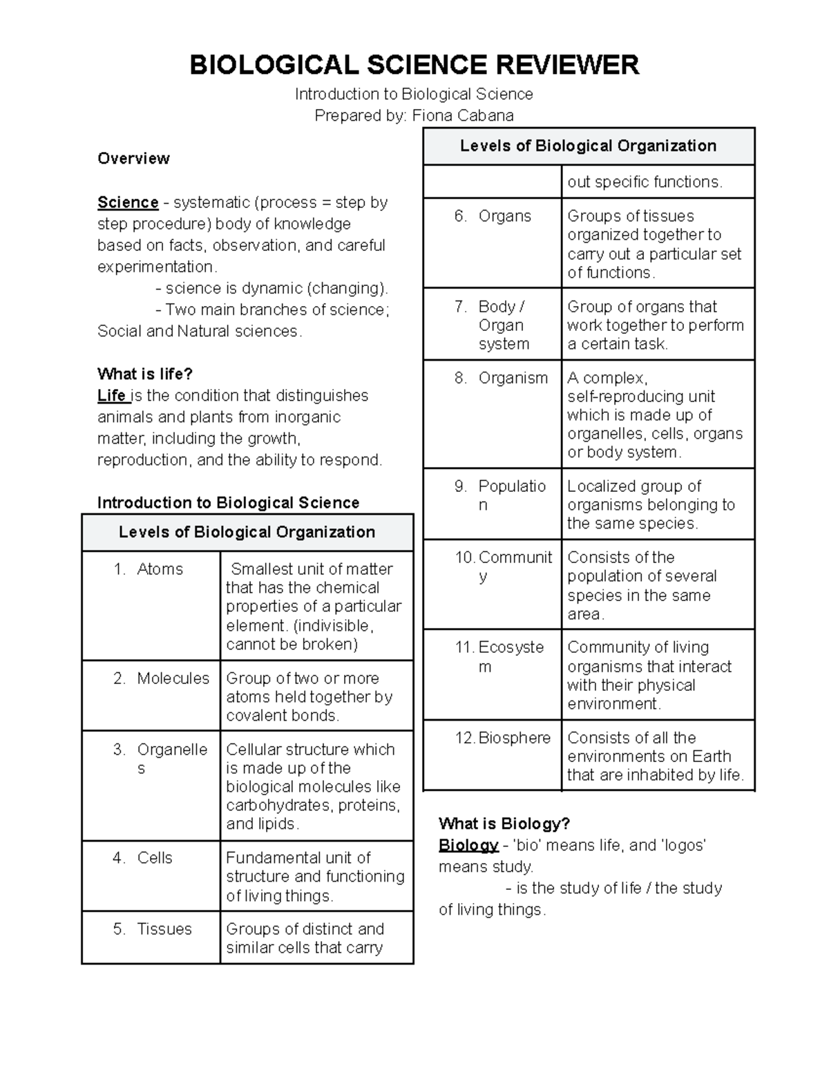 BIO SCI - CHAP 1: Intro to Biological Science Lecture Notes by Fiona ...