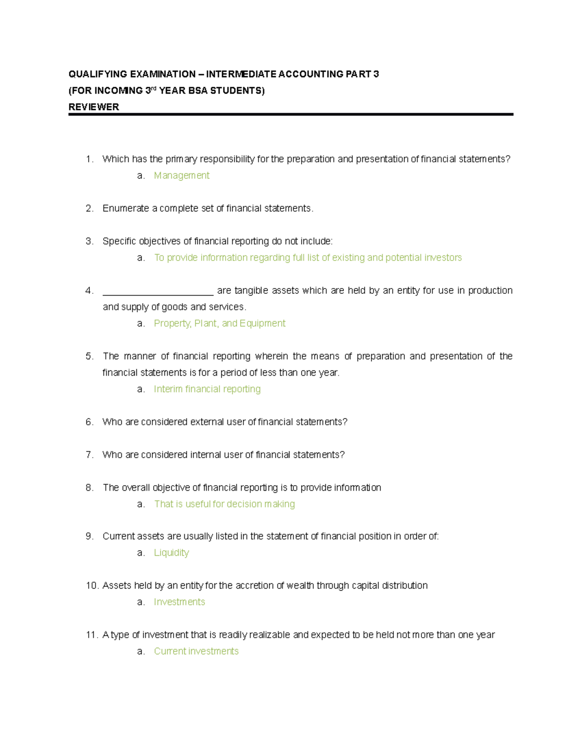 Intermediate Accounting Qualifying Exam Reviewer (Part 3) for BSA ...