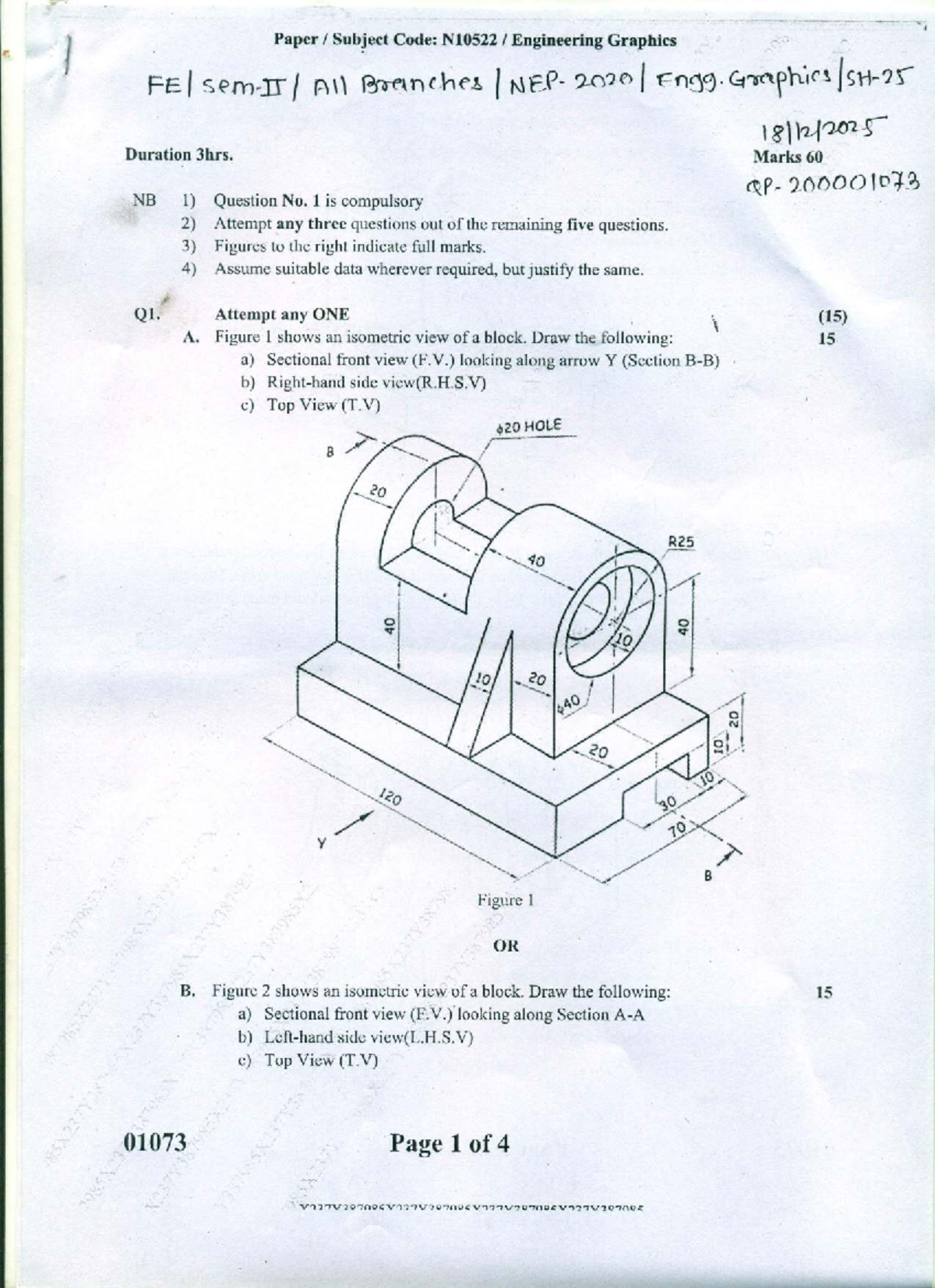 Engineering Graphics Exam N10522 - FEI Sem T A 2070 - Studocu