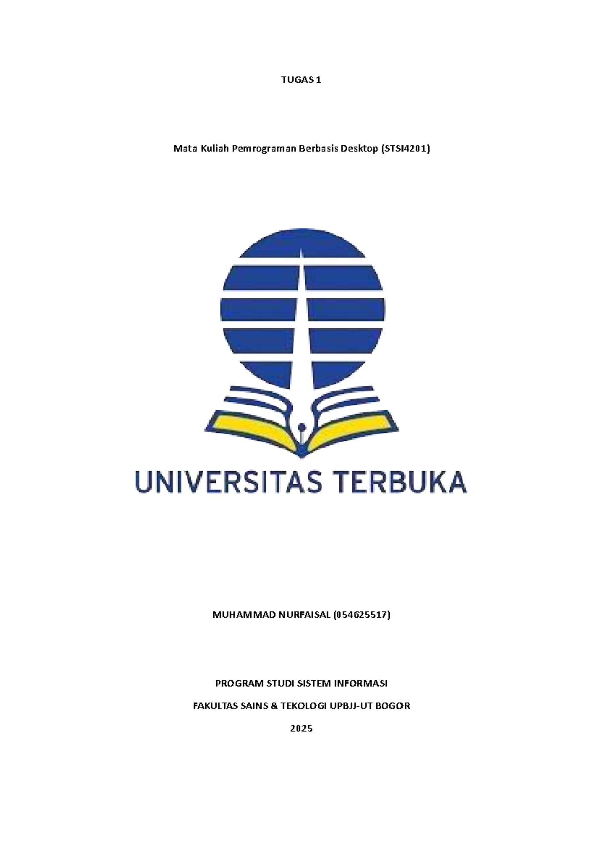 Tugas 1 Pemrograman Berbasis Desktop (STSI4201) - Kode Program Java - Document Preview