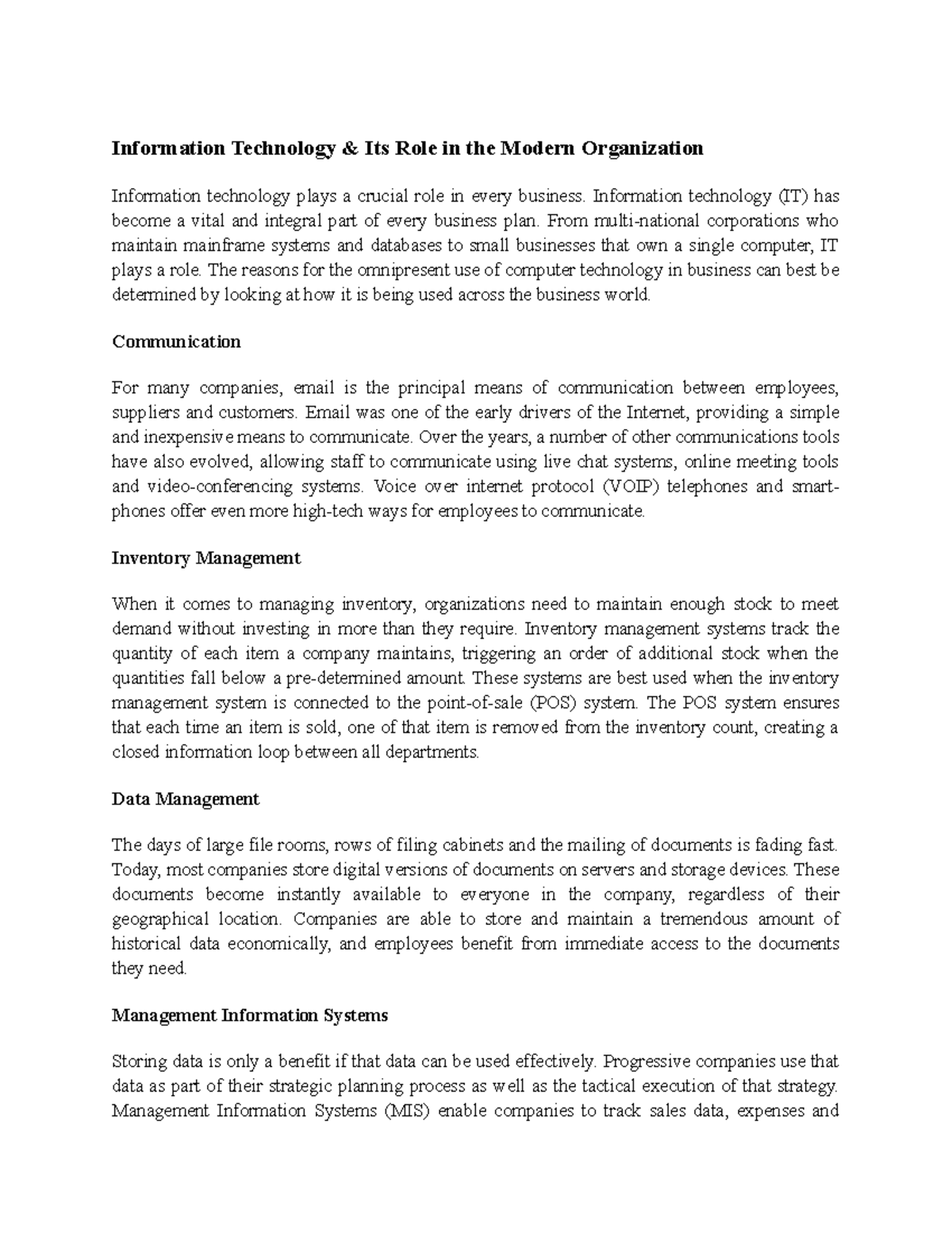 Management information system unit 4 - Information Technology & Its ...