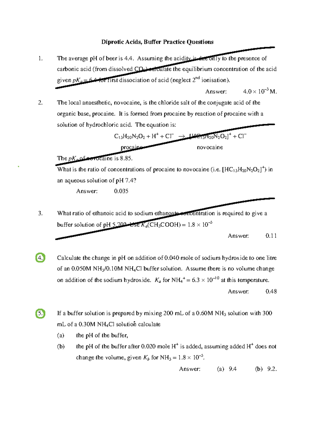 Diprotic Acids & Buffer Practice Questions (Chem 101) - Studocu
