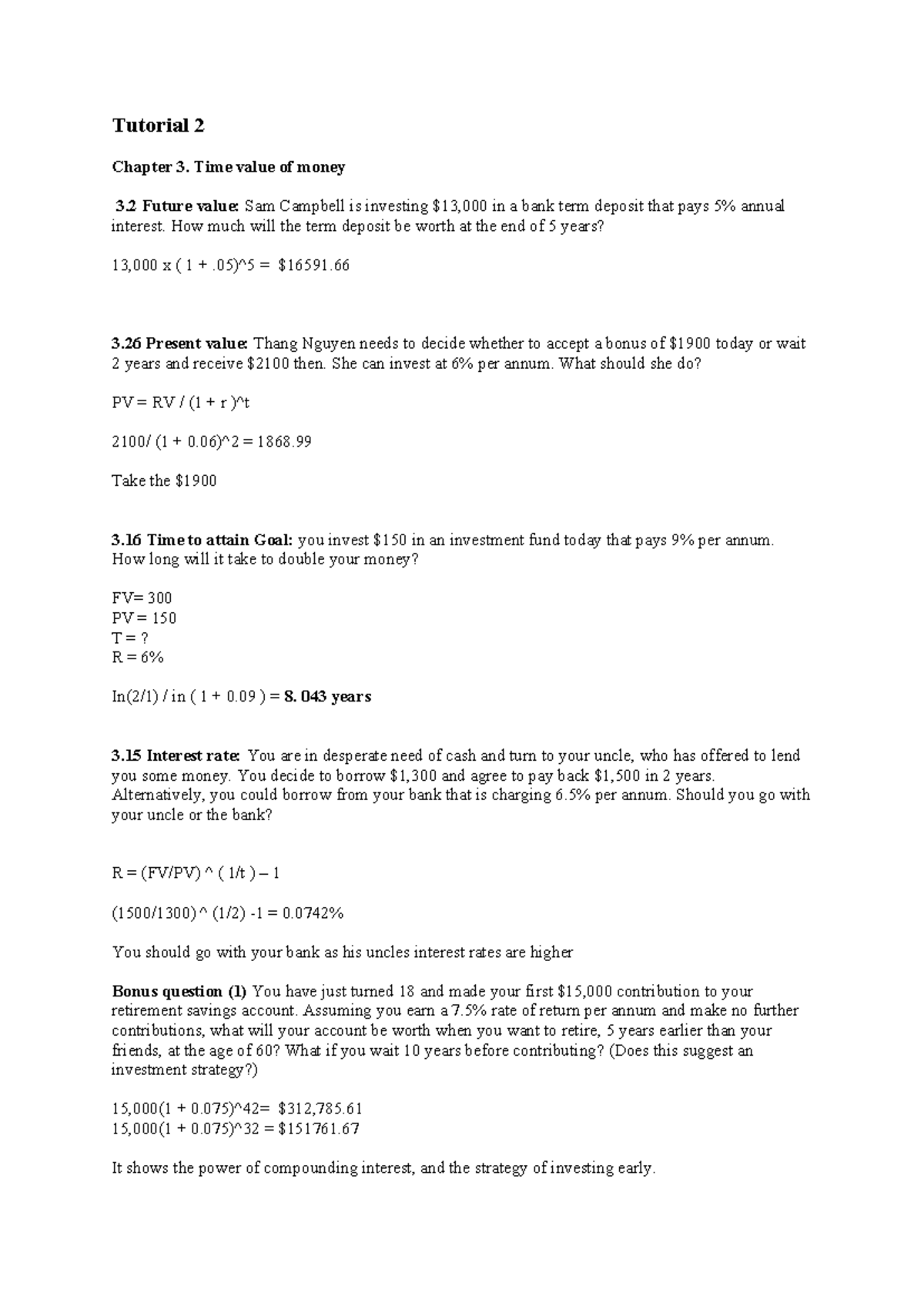 Tutorial 2: Chapter 3 - Time Value of Money Concepts - Studocu