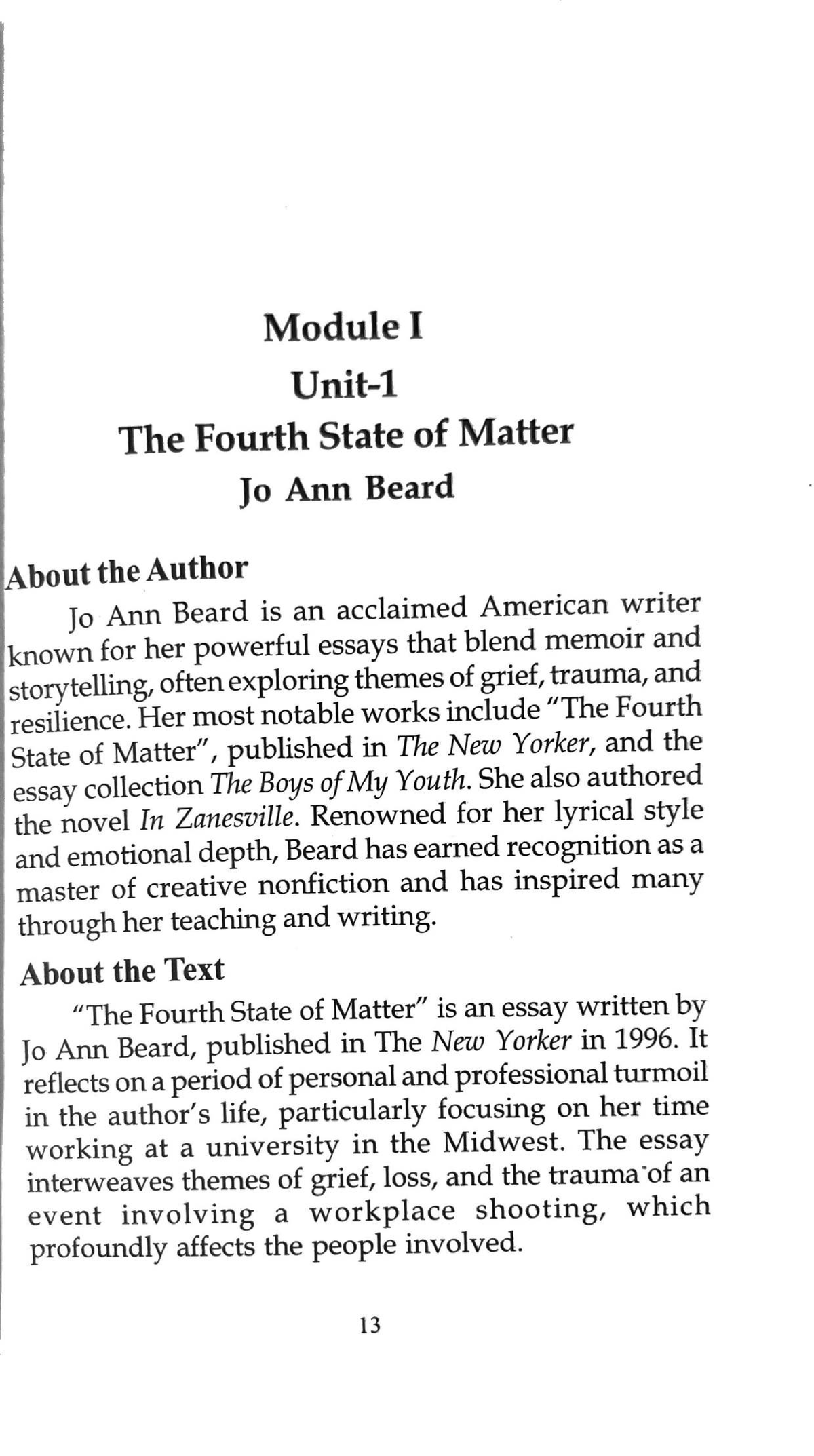 English 2 Module I: Exploring Jo Ann Beard's "Fourth State of Matter" - Studocu