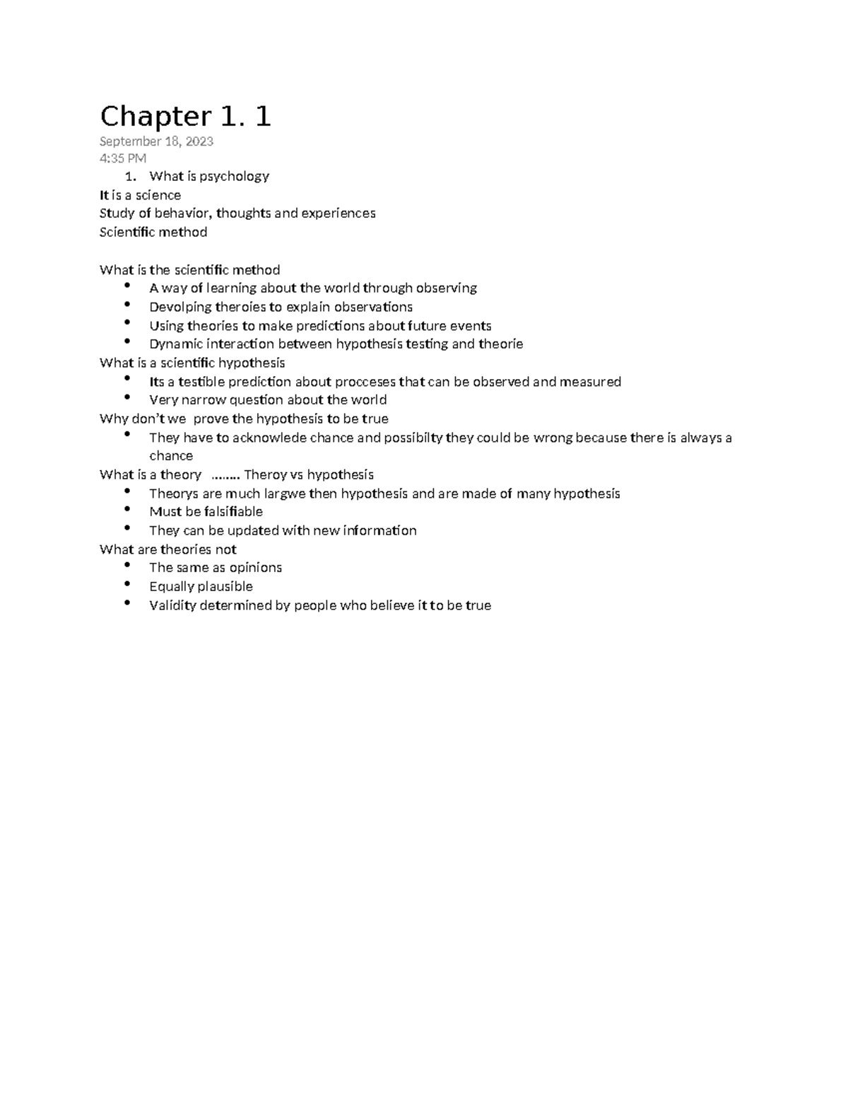 Psych 1 - pscy one notes - Chapter 1. 1 September 18, 2023 4:35 PM 1 ...