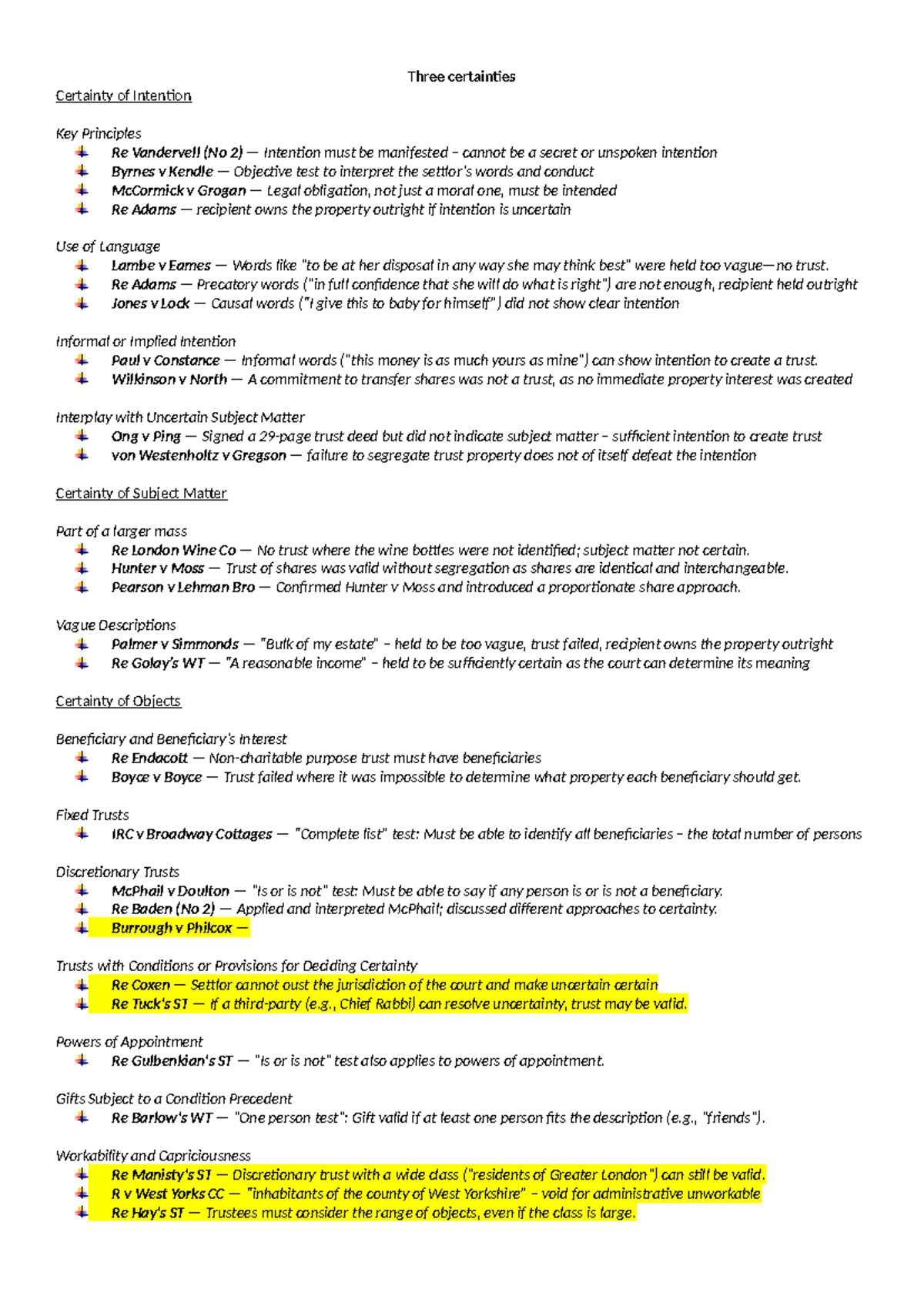 Case Law List: Certainty of Intention and Trust Principles (Law 101 ...